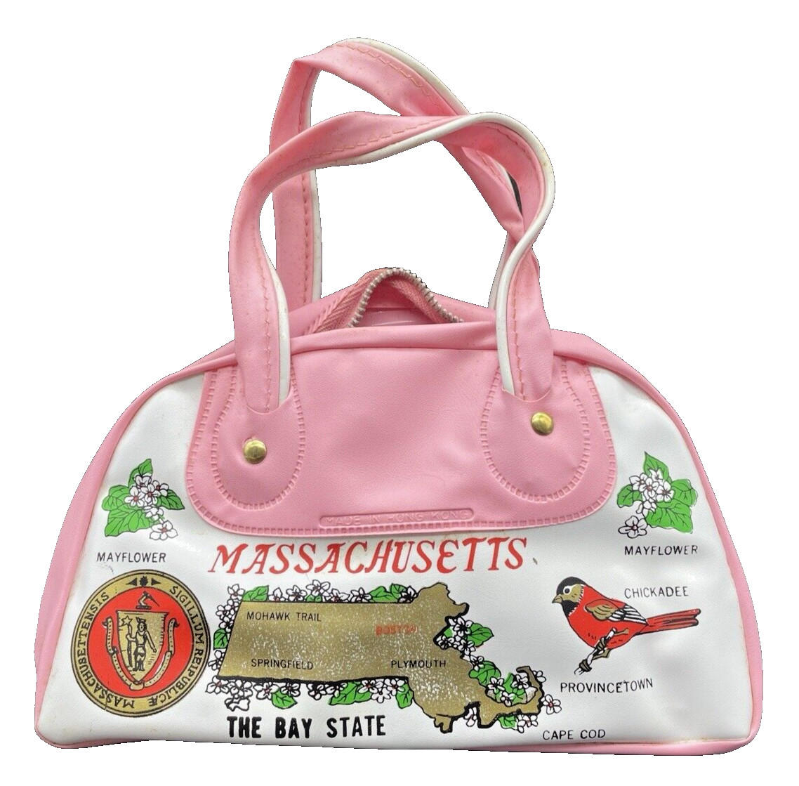 Vintage Child\'s Pink Souvenir Purse Massachusetts NEW OLD STOCK