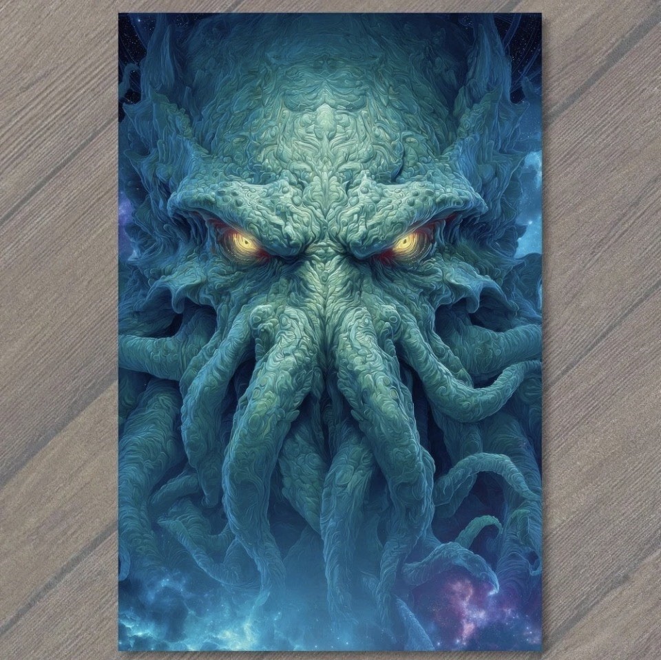 POSTCARD Cthulhu Lovecraft Cosmic Horror Monster Tentacles Glowing Eyes