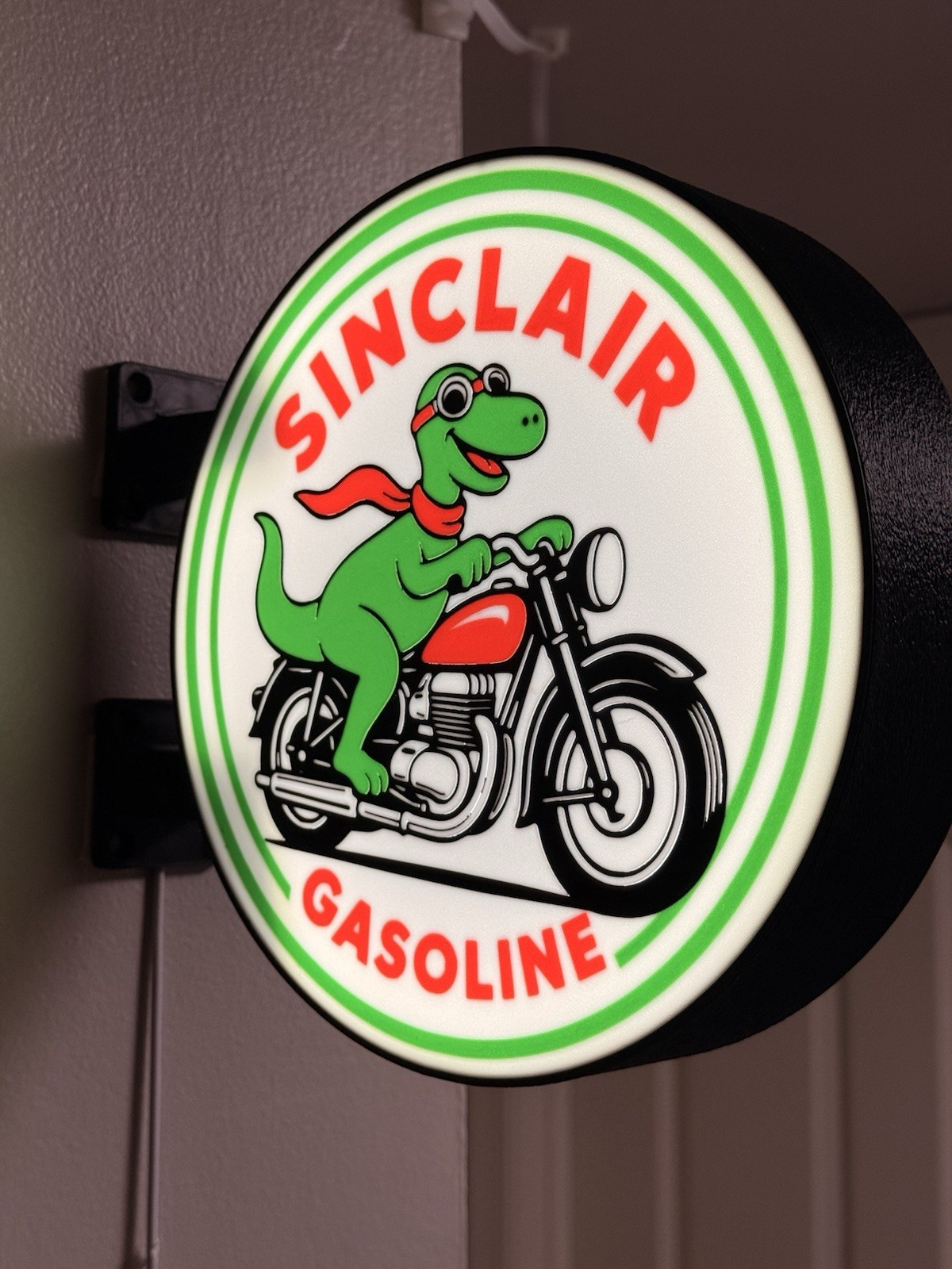 Sinclair Gasoline Dino Motorcycle Round Wall Sign – Gas & Oil Advertising