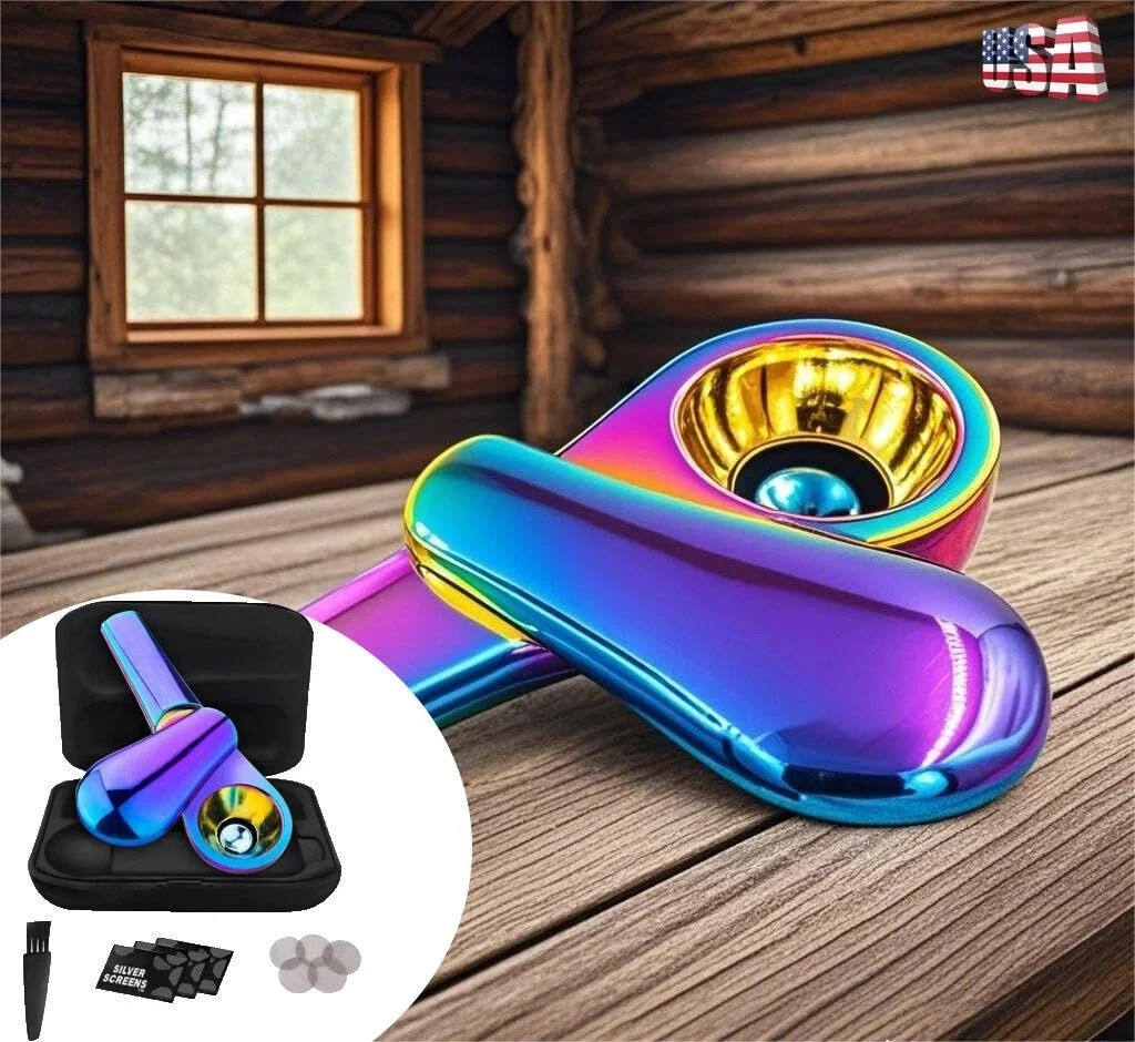 4Inch Stainless Steel Magnetic Spoon Tobacco Smoking  Pipe 15 Filters Case New
