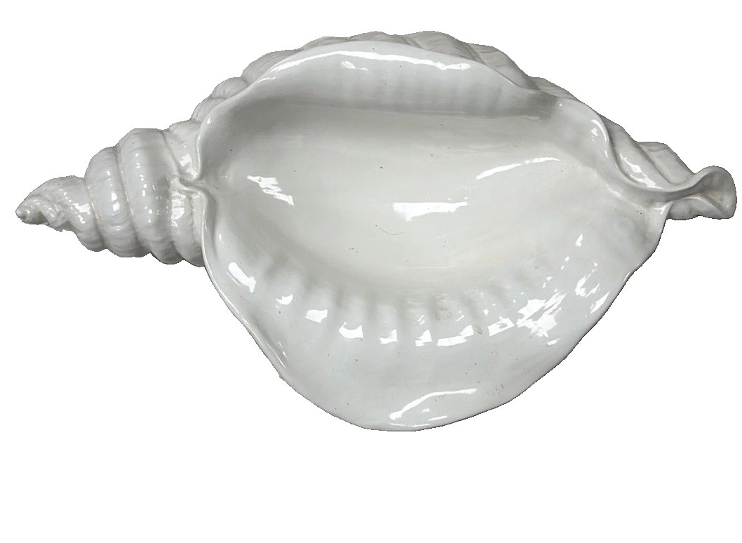 Vintage Large Italian 21”Ceramic Conch Shell Centerpiece Bowl C.O.C/1 Made Italy
