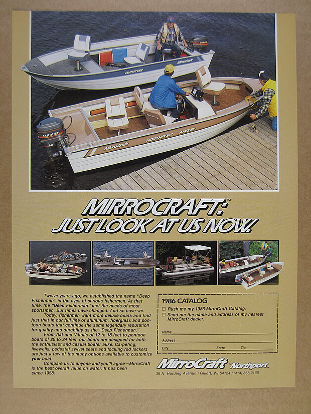 1986 MirroCraft Outfitter Northport Angler Fishing Boats vintage print Ad