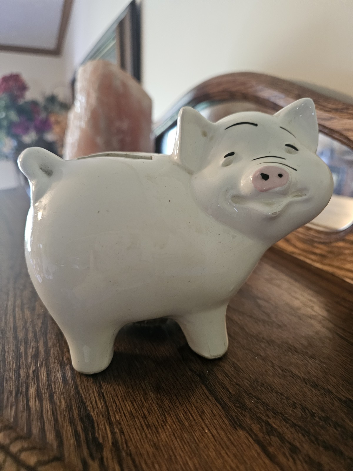 Vintage Ceramic Smiling Piggy Bank