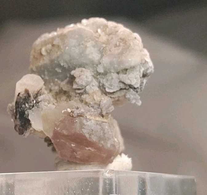 Fluorescent Pink Calcite on Quartz w/ Mirror Arsenopyrite, Inner Mongolia 28mm