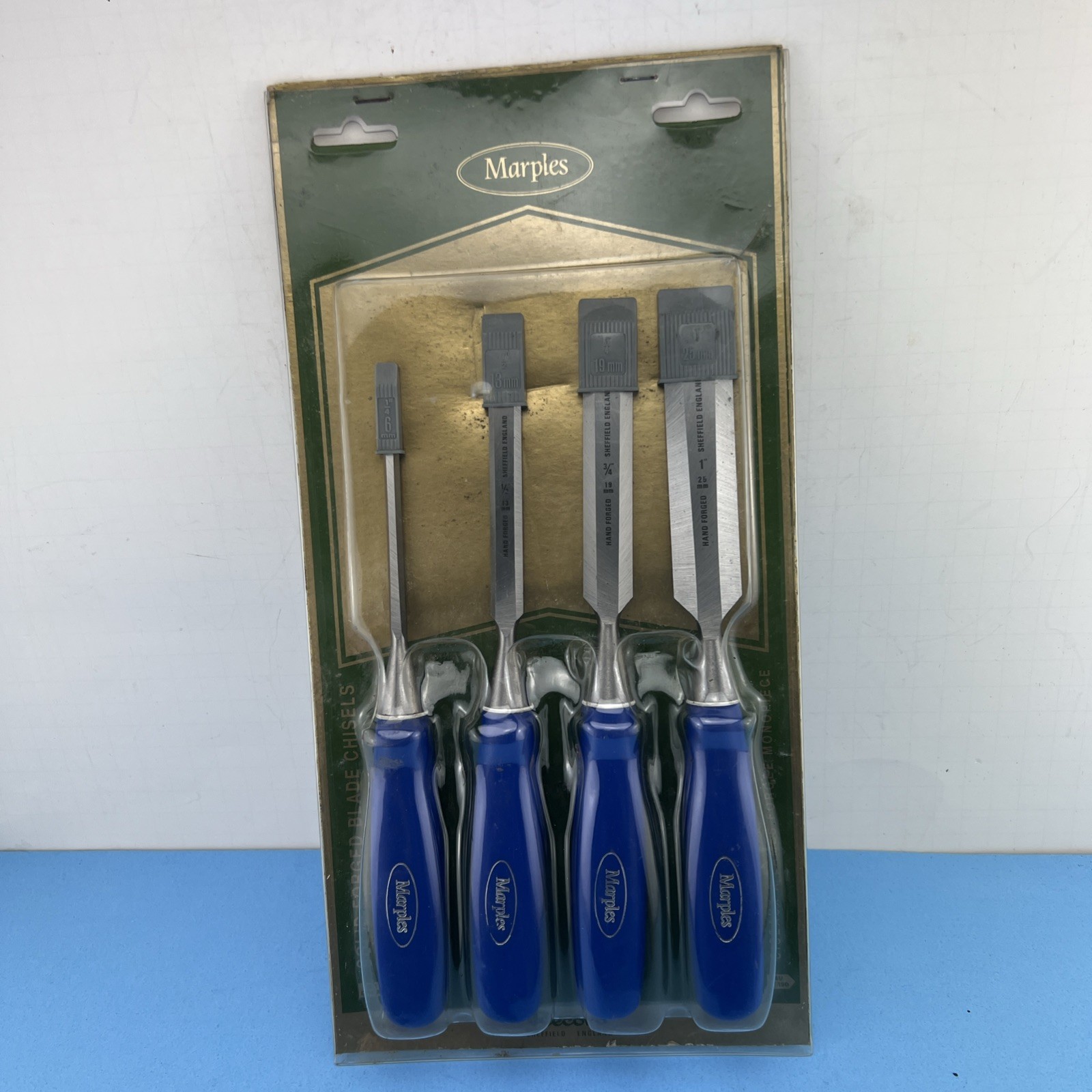 Vintage Marple's 4 Pc  Bevel Edge Paring Chisel Set Made in England NOS
