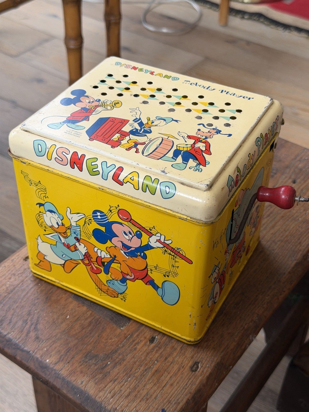 1950’s Vintage J. Chein Disneyland Melody Player Tin Litho Music BoxToy - WORKS