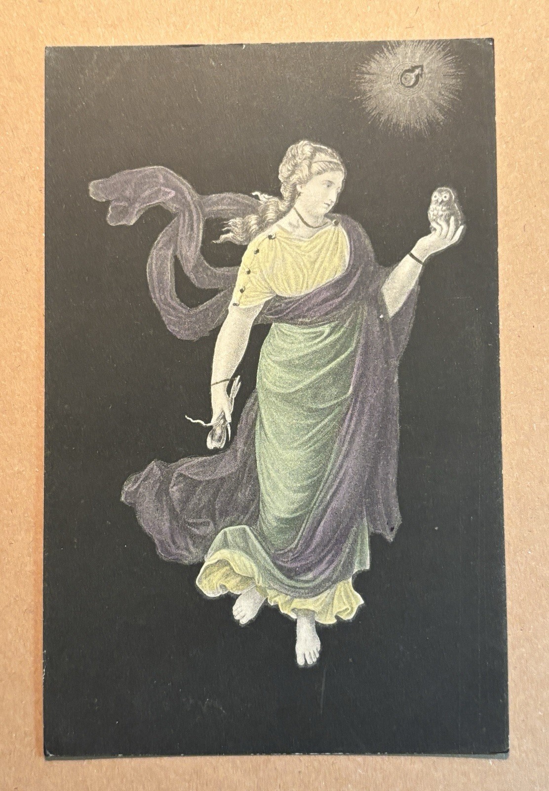 Antique Occult Postcard a Witch An Owl A Poppy Halloween Vibes c1917 #261