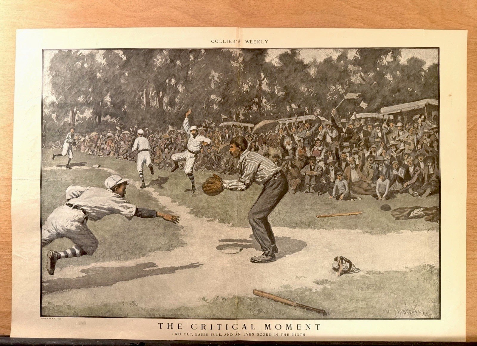 1904 A. B. FOREST THE CRITICAL MOMENT DOUBLE PAGE COLLIER’S WEEKLY HAND COLORED