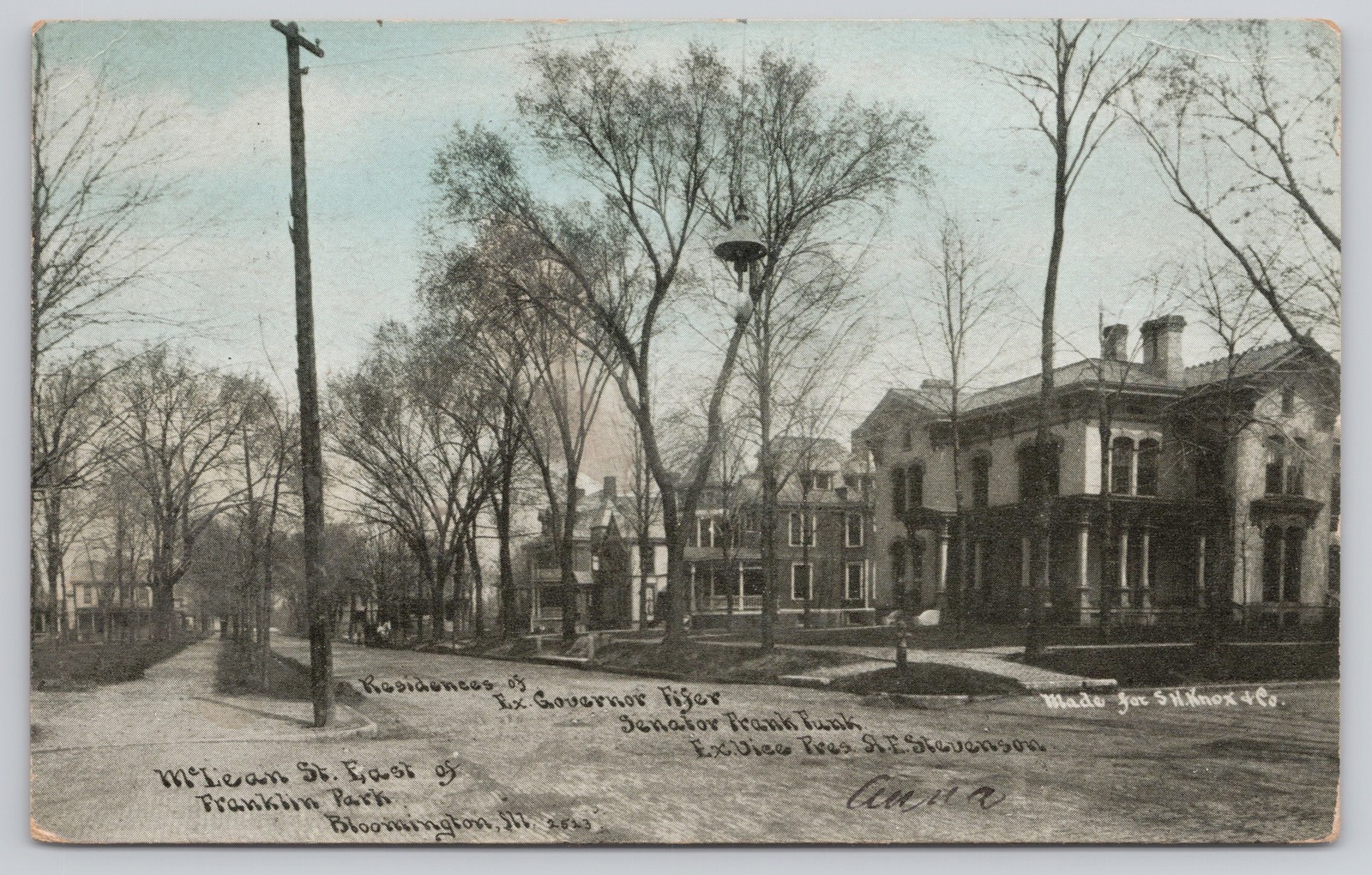 Bloomington Illinois Franklin Park Residences Ex Governor Fifer Postcard 1910