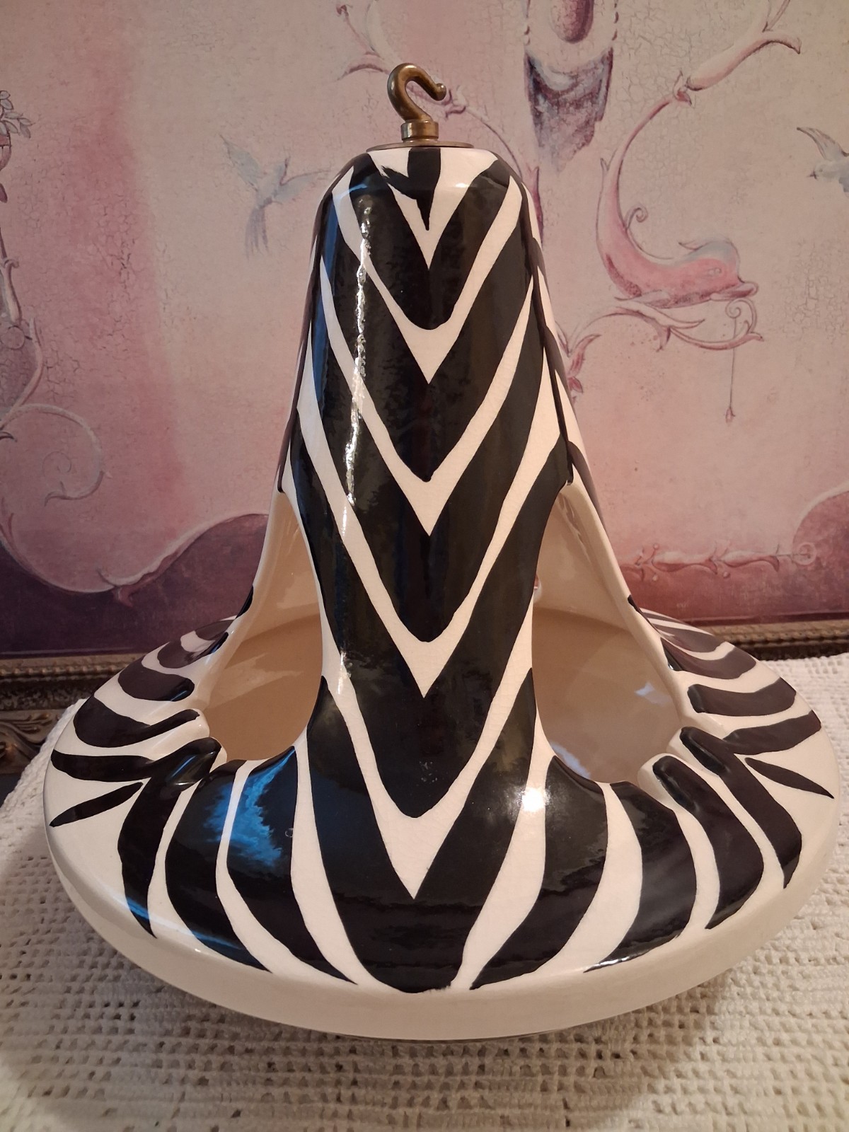 Vintage MCM with Art Deco Flare Zebra Style Hanging Ashtray
