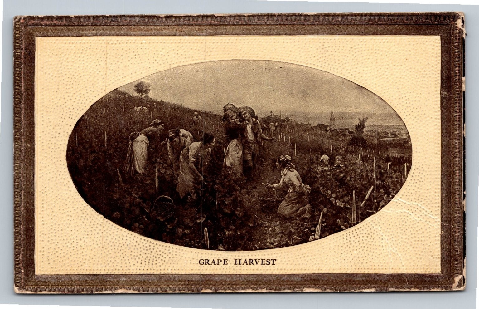 1908 GRAPE HARVEST Vineyard Scene Ohio Postmark Embossed Postcard