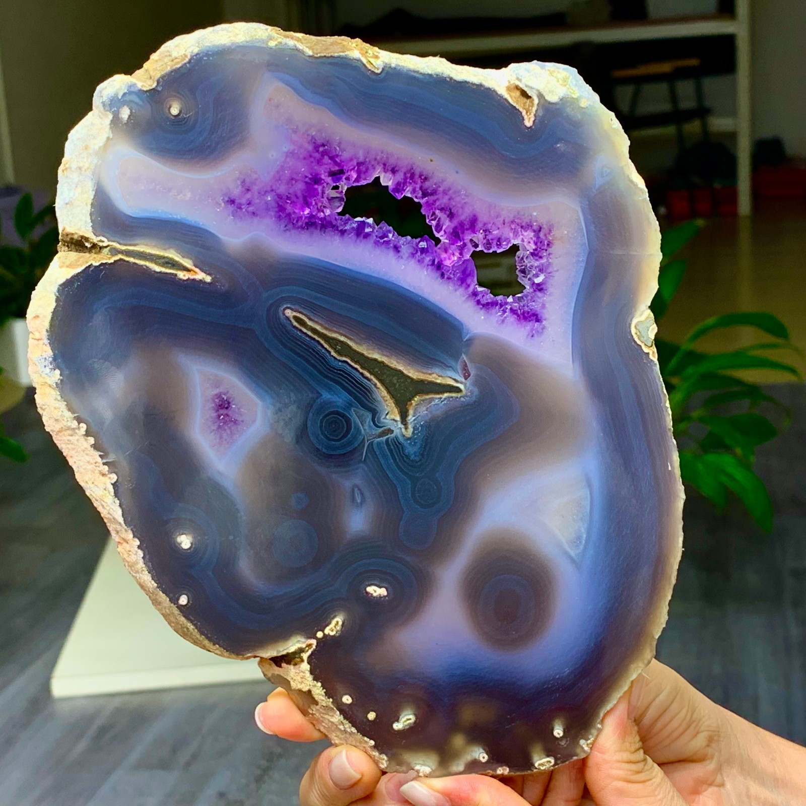 1.56LB Natural Amethyst agate  slice quartz cluster crystal specimen /Brazil