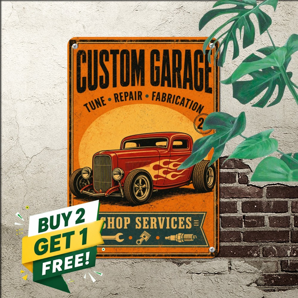 Vintage Red Coupe Hot Rod Tin Sign Classic Custom Auto Garage Metal Plaque