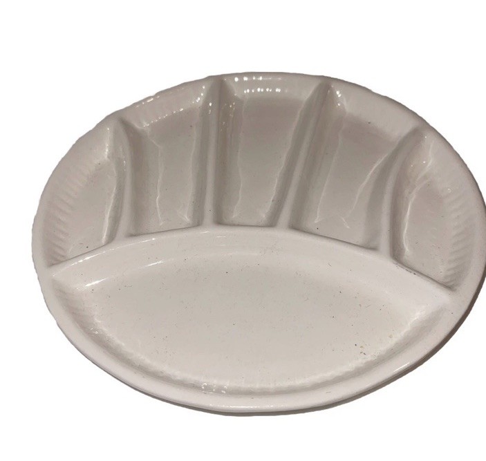 Cute VTG MCM Calif Pottery Divided Snack Fondue Paint Palette Plate White #2