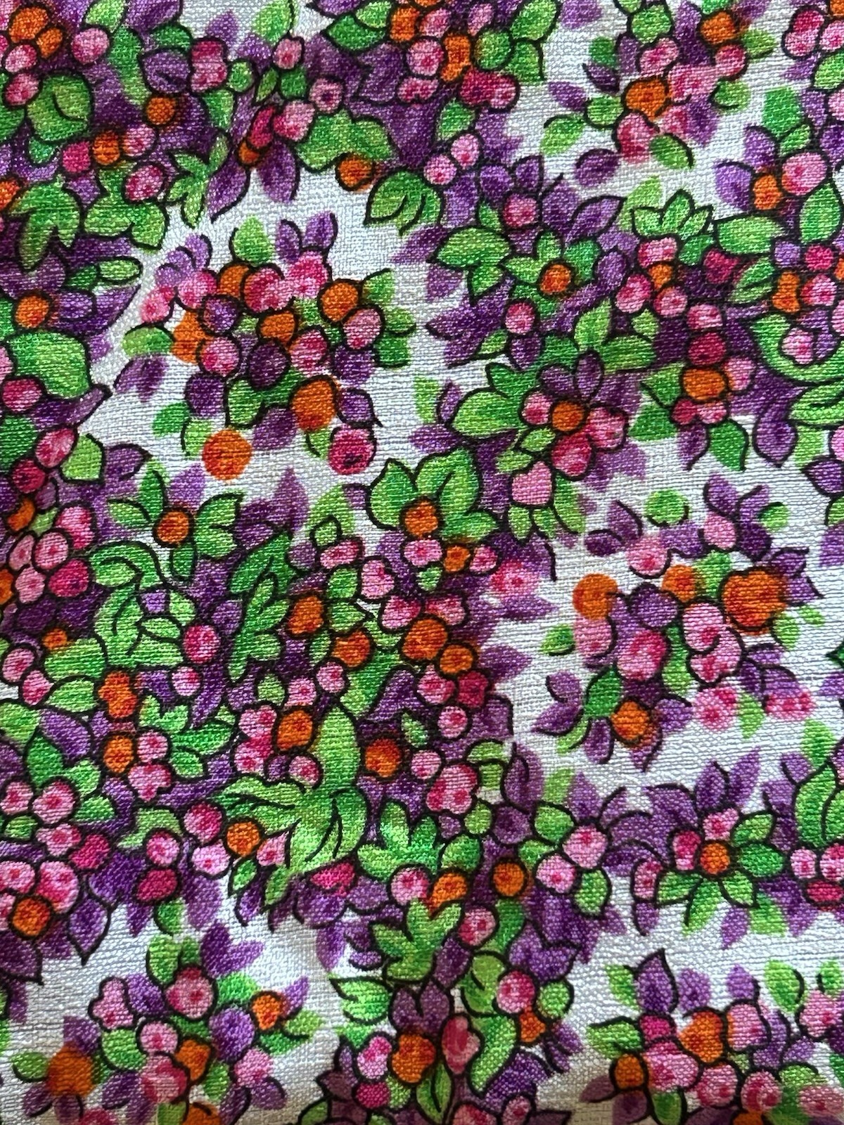 60s Vintage THC Hawaiian Textiles Fabric Pink Purple Orange Floral 3/4 Yard 43