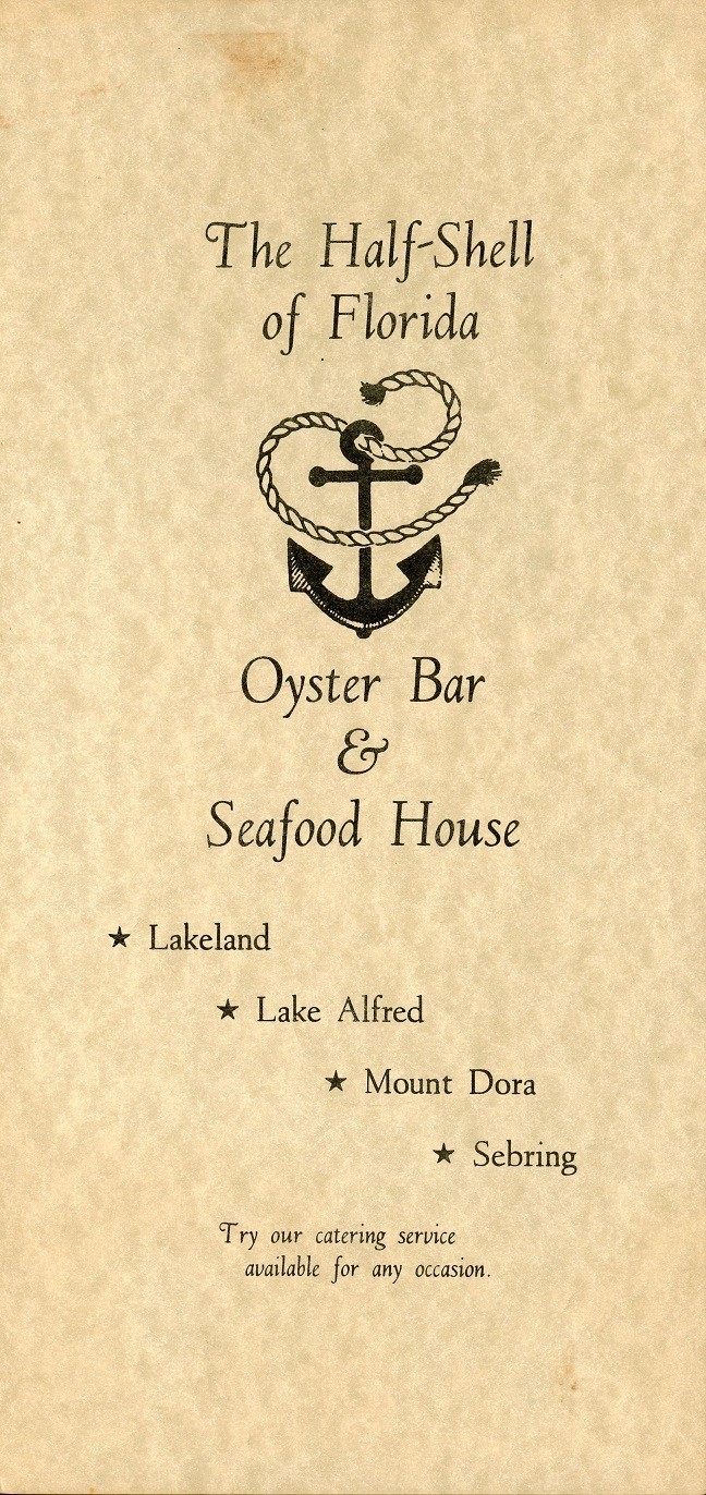 Restrauant Menu, The Half-Shell, Oyster Bar and Seafood House, Lakeland, FL