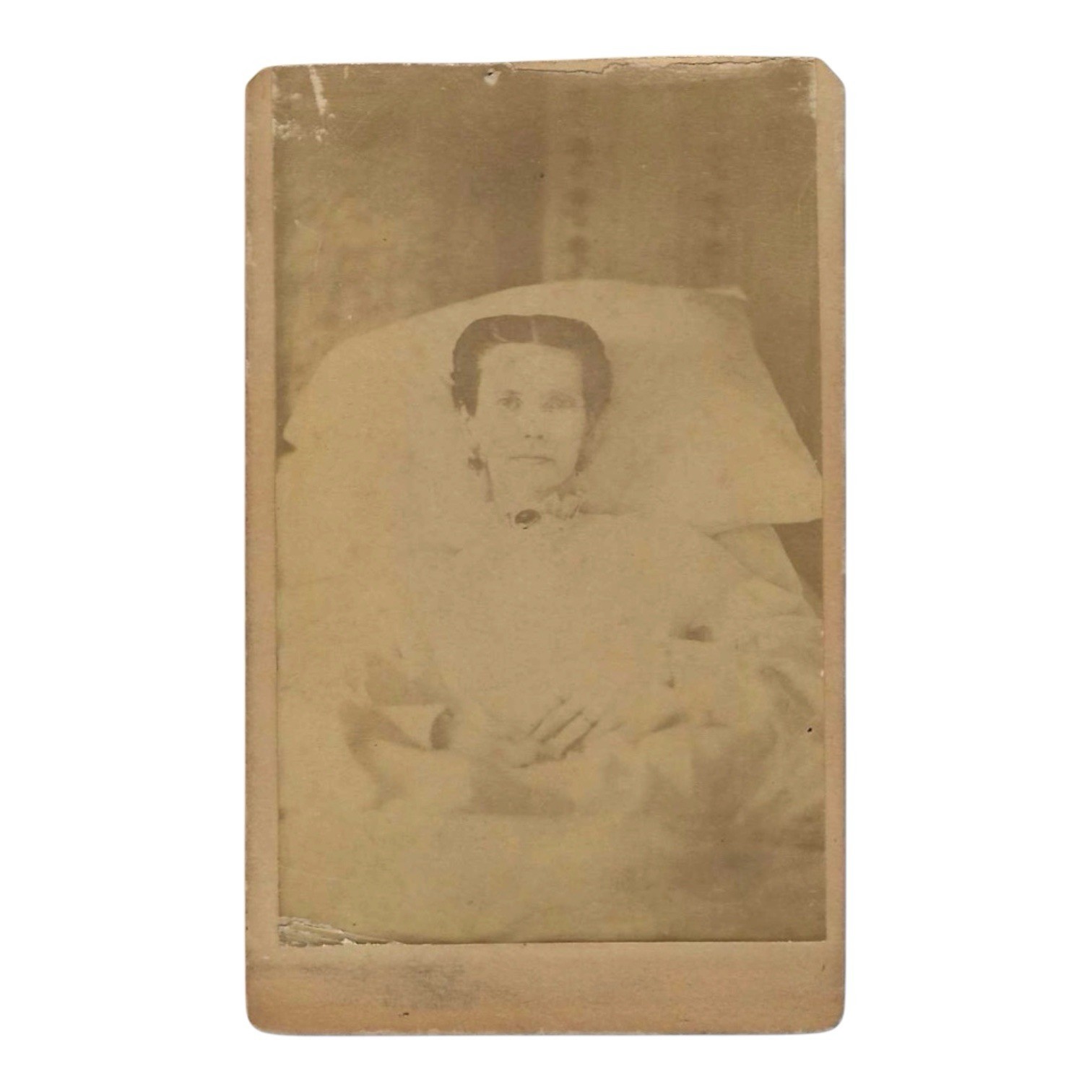 Antique CDV Photo Dying Woman In Bed 1879 15 Years Sick Handwritten Inscription