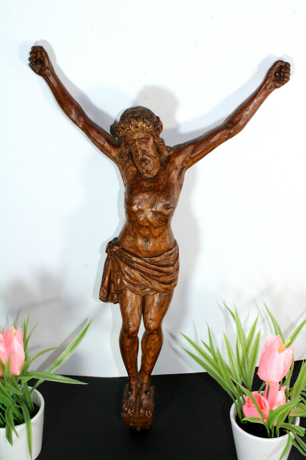 Gorgeous antique wood carved christ jesus figurine 19.6