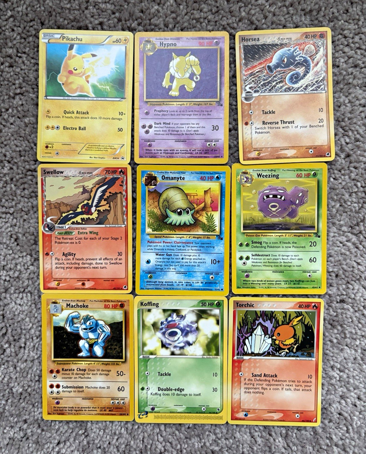 Pokémon 9-Card Lot Pikachu BW54 Hypno 23/62 EX Delta Species English