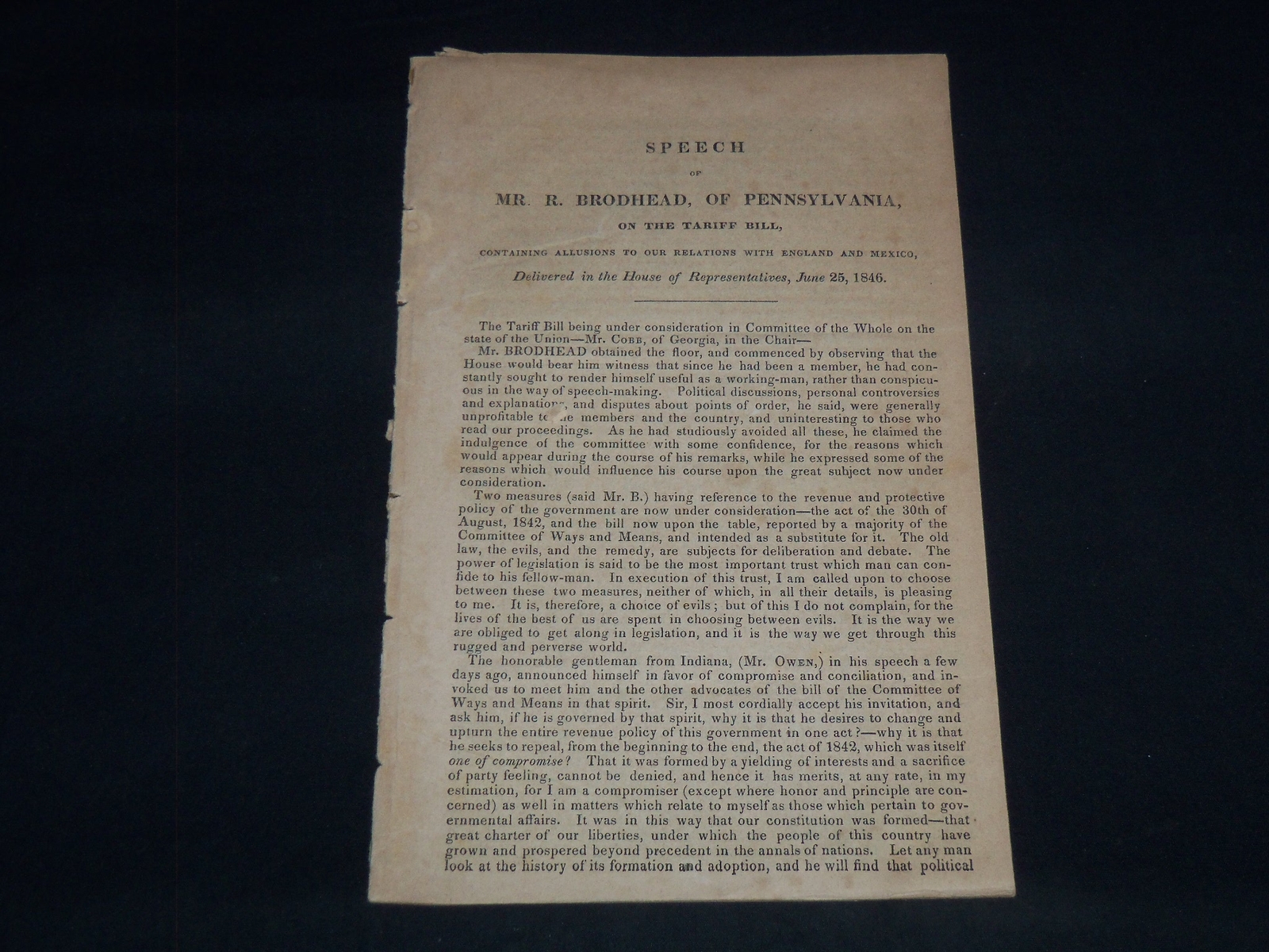1846 MR. R. BRODHEAD OF PENNSYLVANIA ON THE TARIFF BILL - J 8942