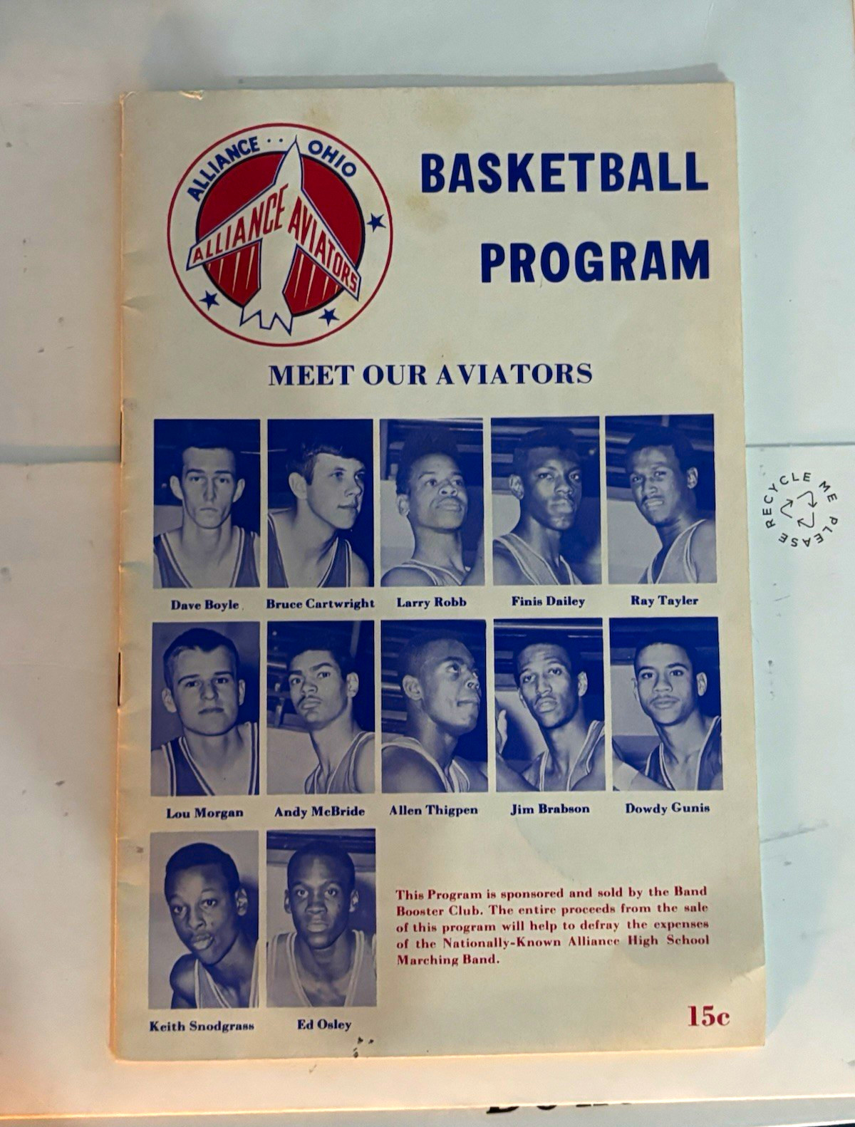 Vintage 1965 Alliance High School Basketball Program Aviators vs McKinley OH
