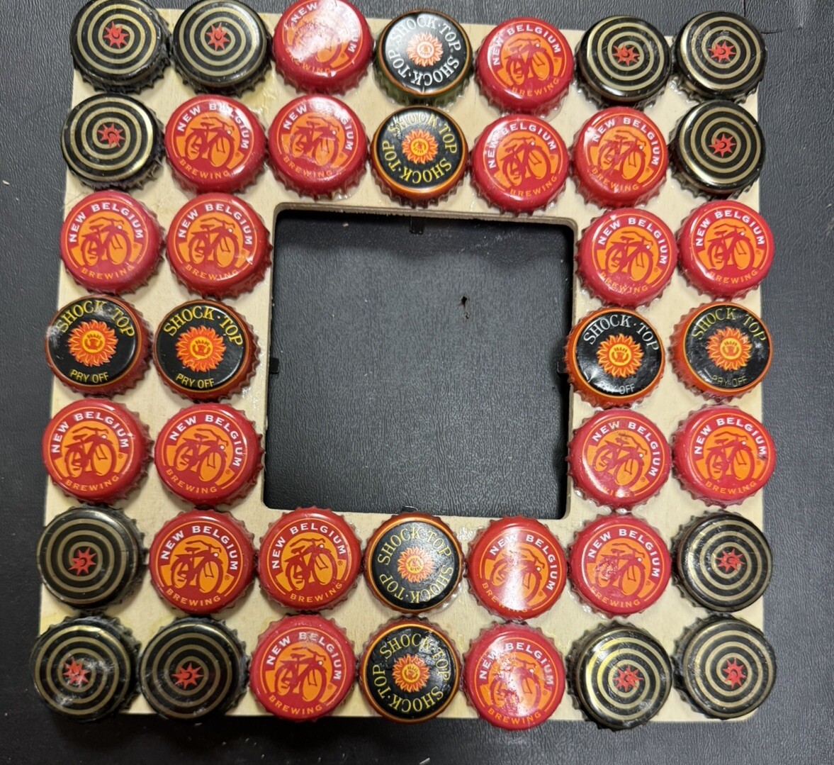 Beer Bottle Cap Picture Frame New Belgium Shock-top Bar Decor Upcycled