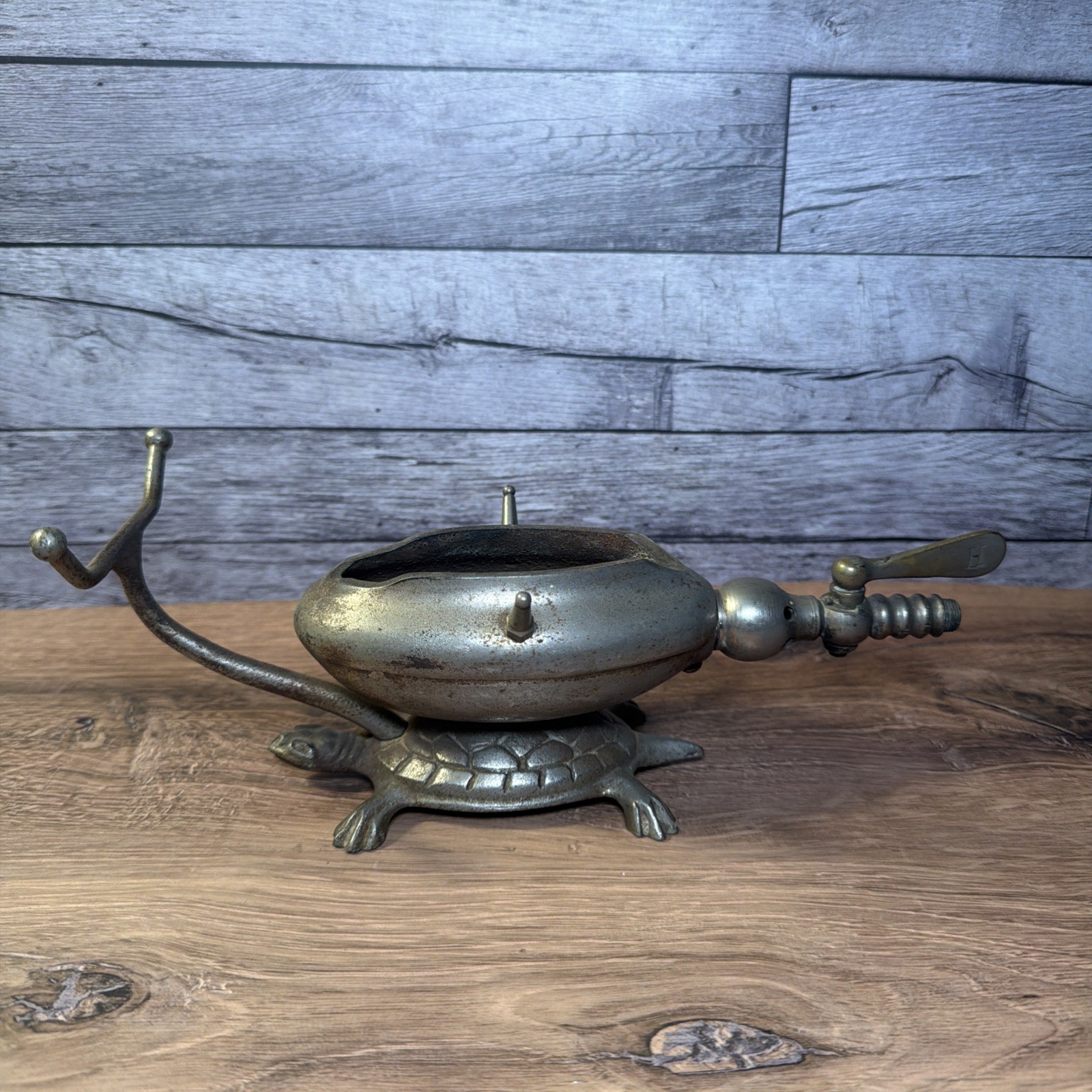 Antique Victorian Metal Turtle Figural Gas Heater Curling Iron Holder Burner