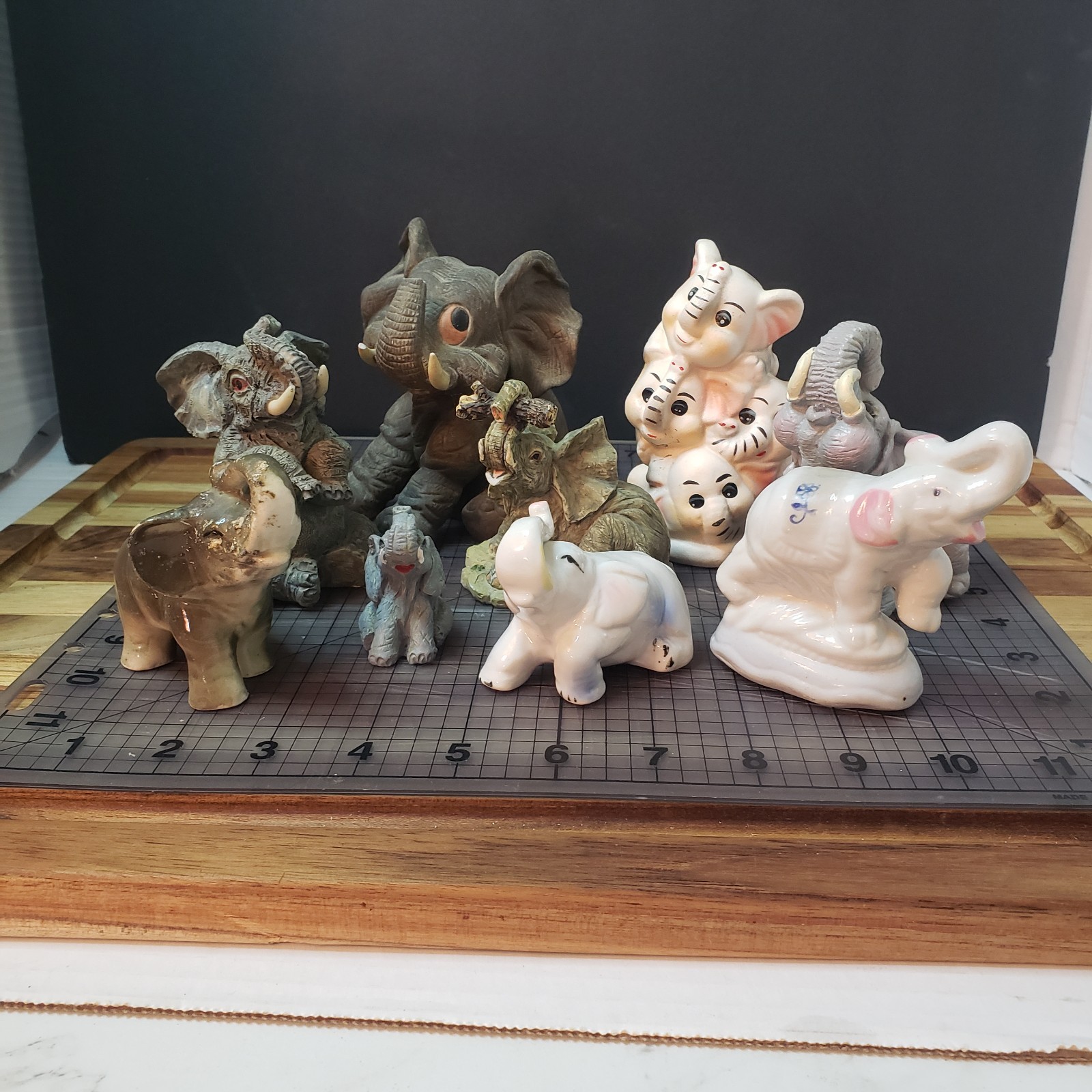 Lot of 9 Vtg. Small Elephant Figurines Resin/Porcelian