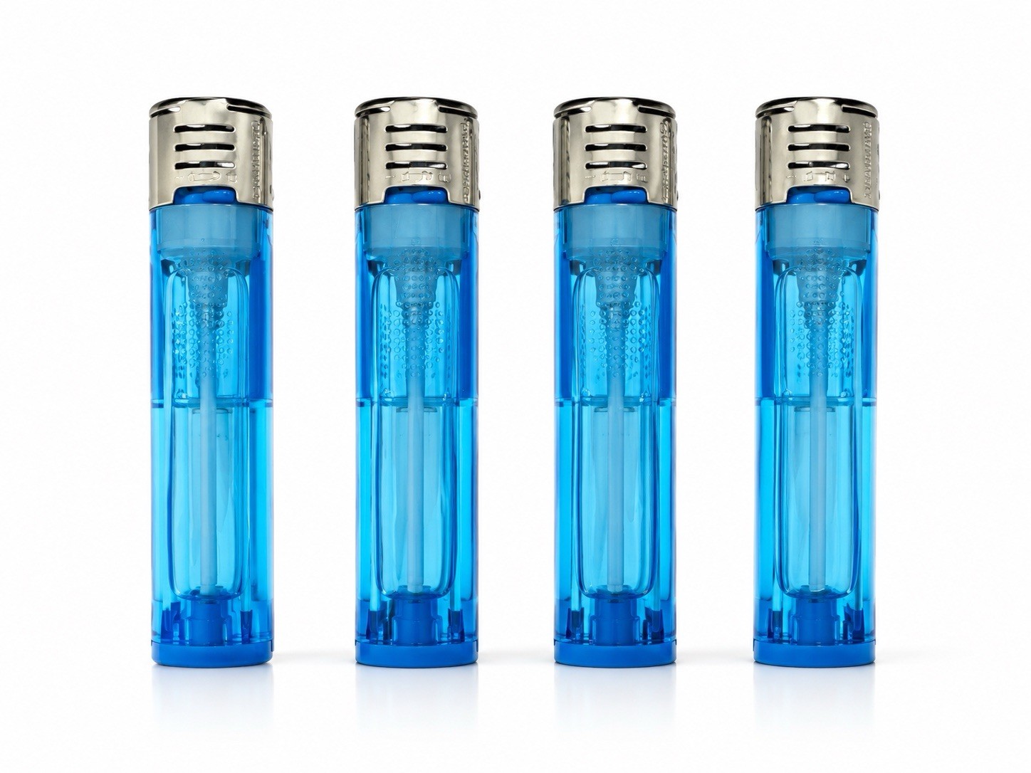 LOT OF 4 RARE Amazing Slide Lighters BLUE Electronic Adjustable Flame Refillable