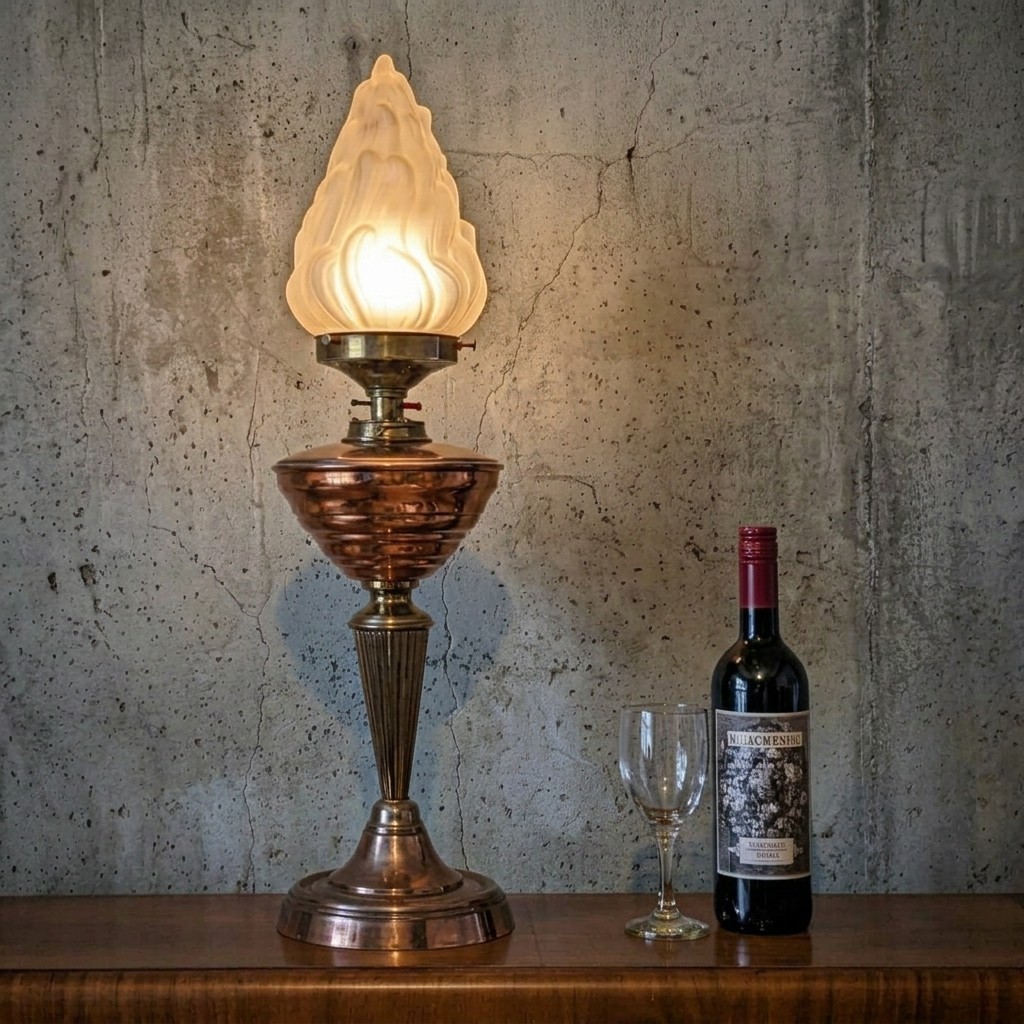 Superb Large Antique Copper Brass HINKS Lamp Glass Shade Electric Oil Rare 1890s