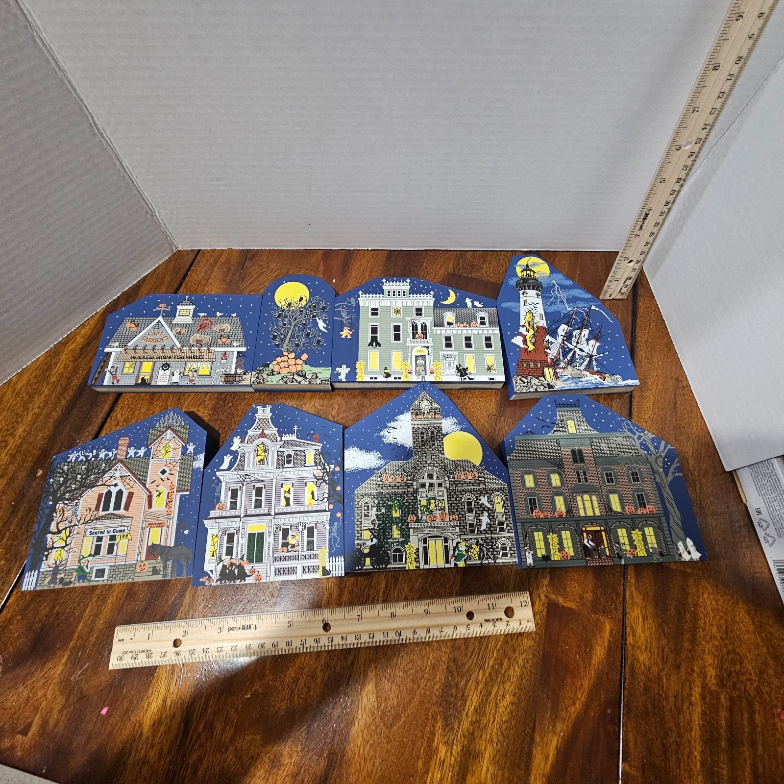 LOT Set of 8 CATS MEOW HALLOWEEN VILLAGE Limited Editions ALL DIFFERENT - NICE