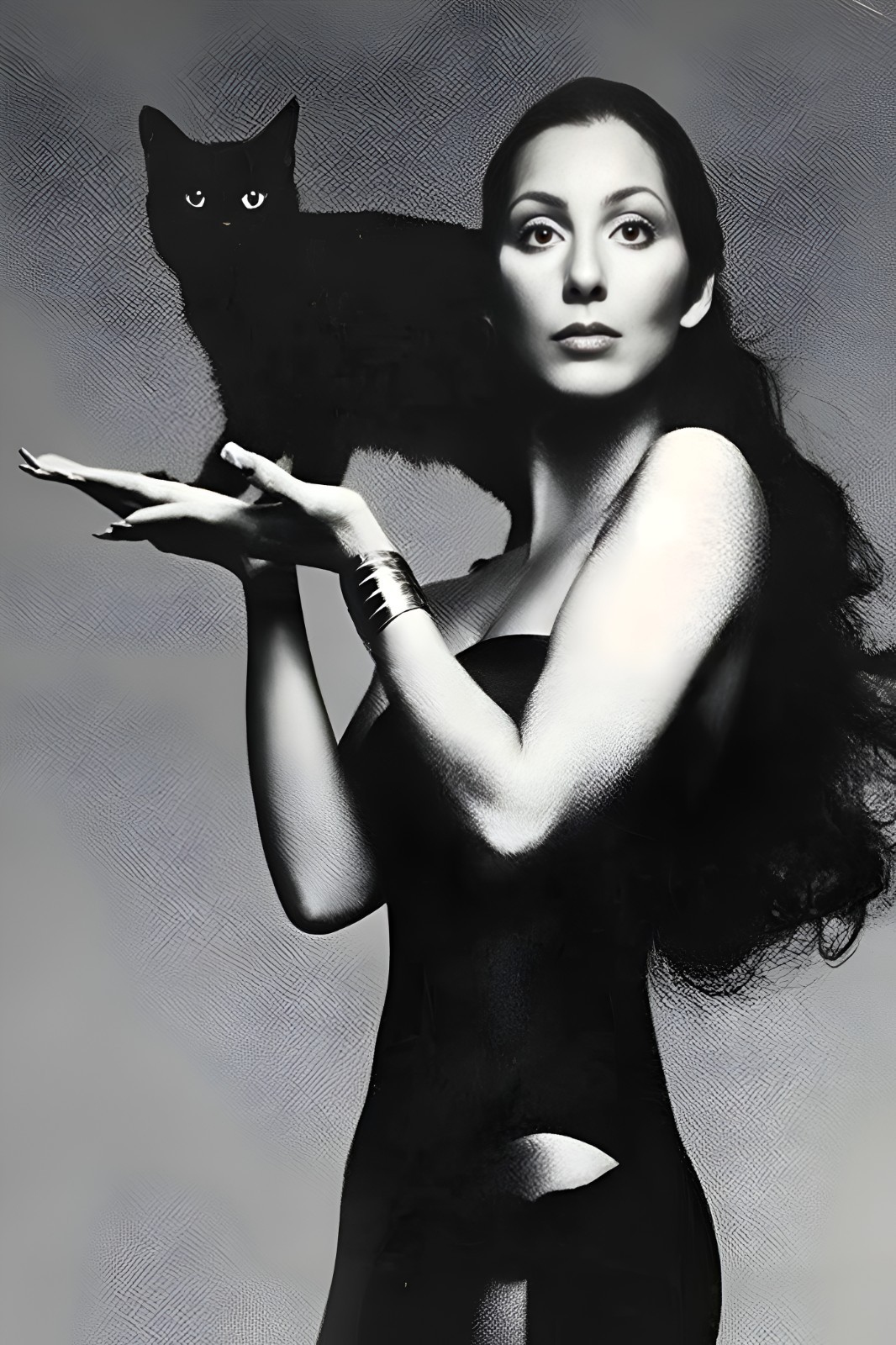 Charming CHER with a Black CAT Image - 5 x 7 inch Photo Print