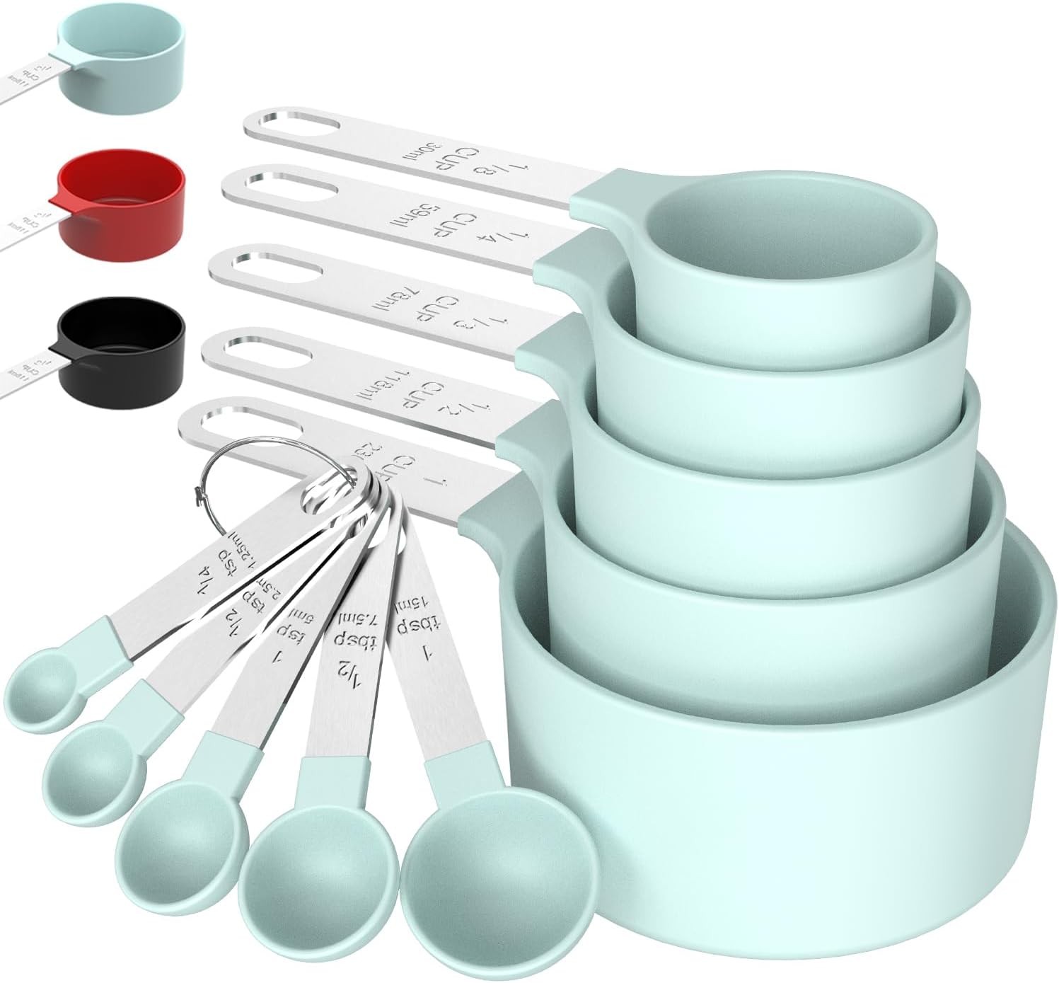 TILUCK Measuring Cups & Spoons Set Stackable with Stainless Steel Handle Green
