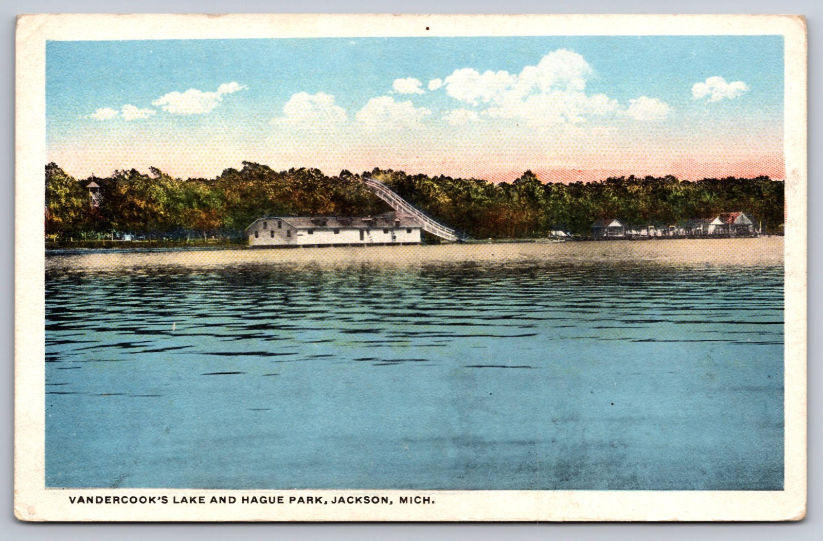 Jackson Michigan Vandercook\'s Lake & Hague Park Antique Postcard c.1920s