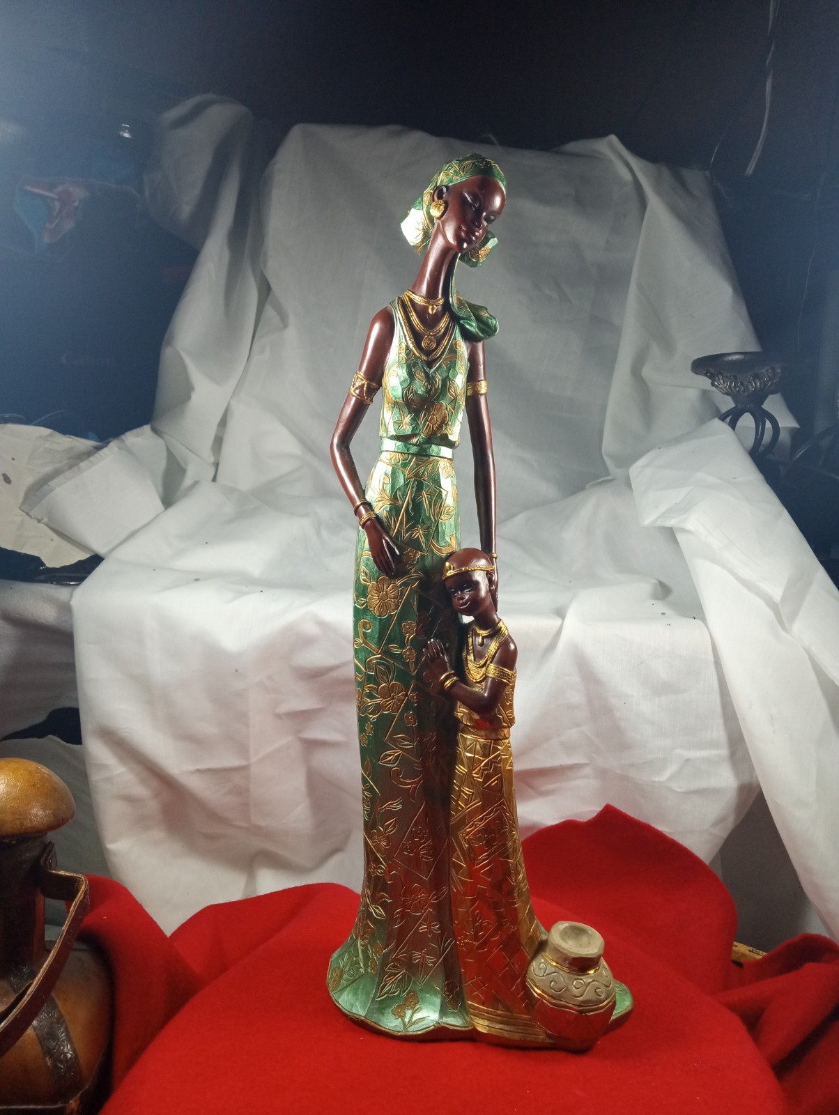 Beautiful 15 Inch African Woman And Child Statue