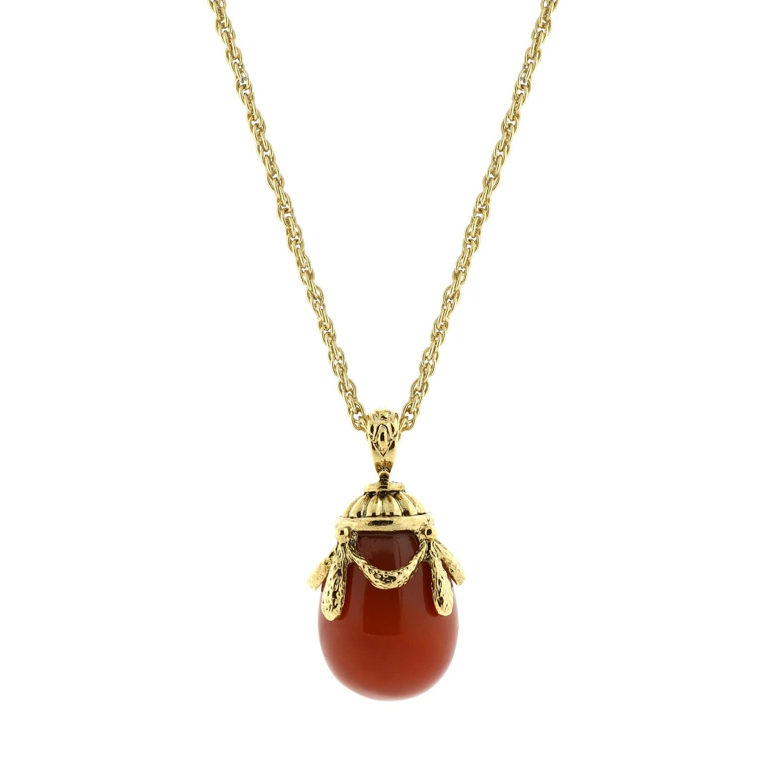 1928 Jewelry Carnelian Egg Pendant Necklace, 30