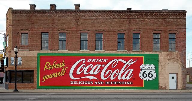 Photo:Galena Kansas 2021 Coca-Cola Mural Route 66 Brick Building