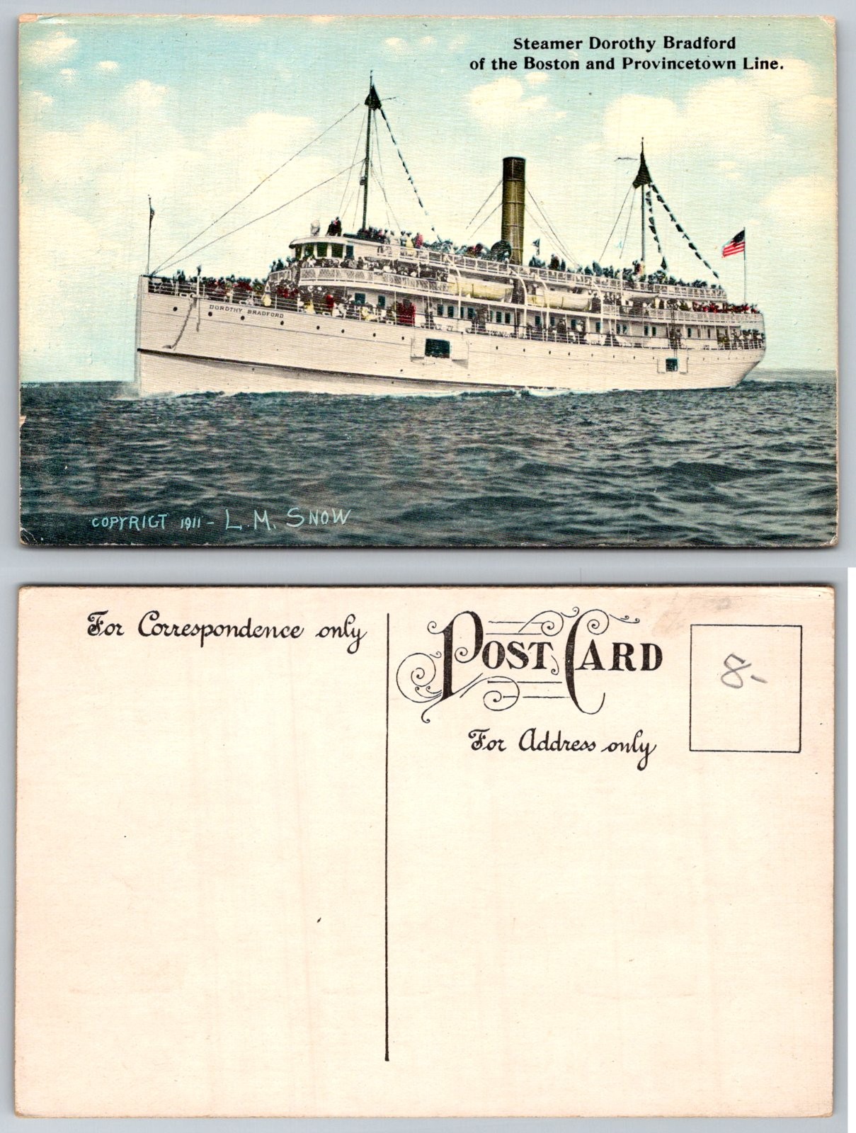 Steamer Dorothy Bradford Boston Provincetown Line Ship MA Postcard PB228-Q