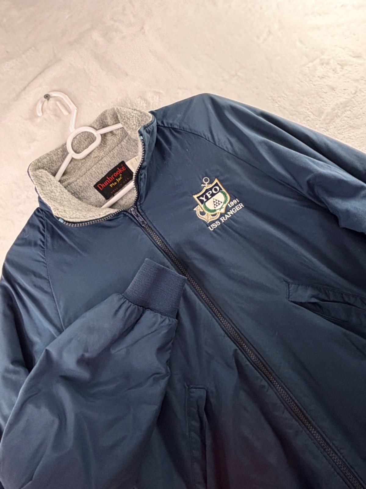 Dunbrooke Pla-Jac Men’s Gray USS Ranger 1991 Jacket Size L Vintage CV-61