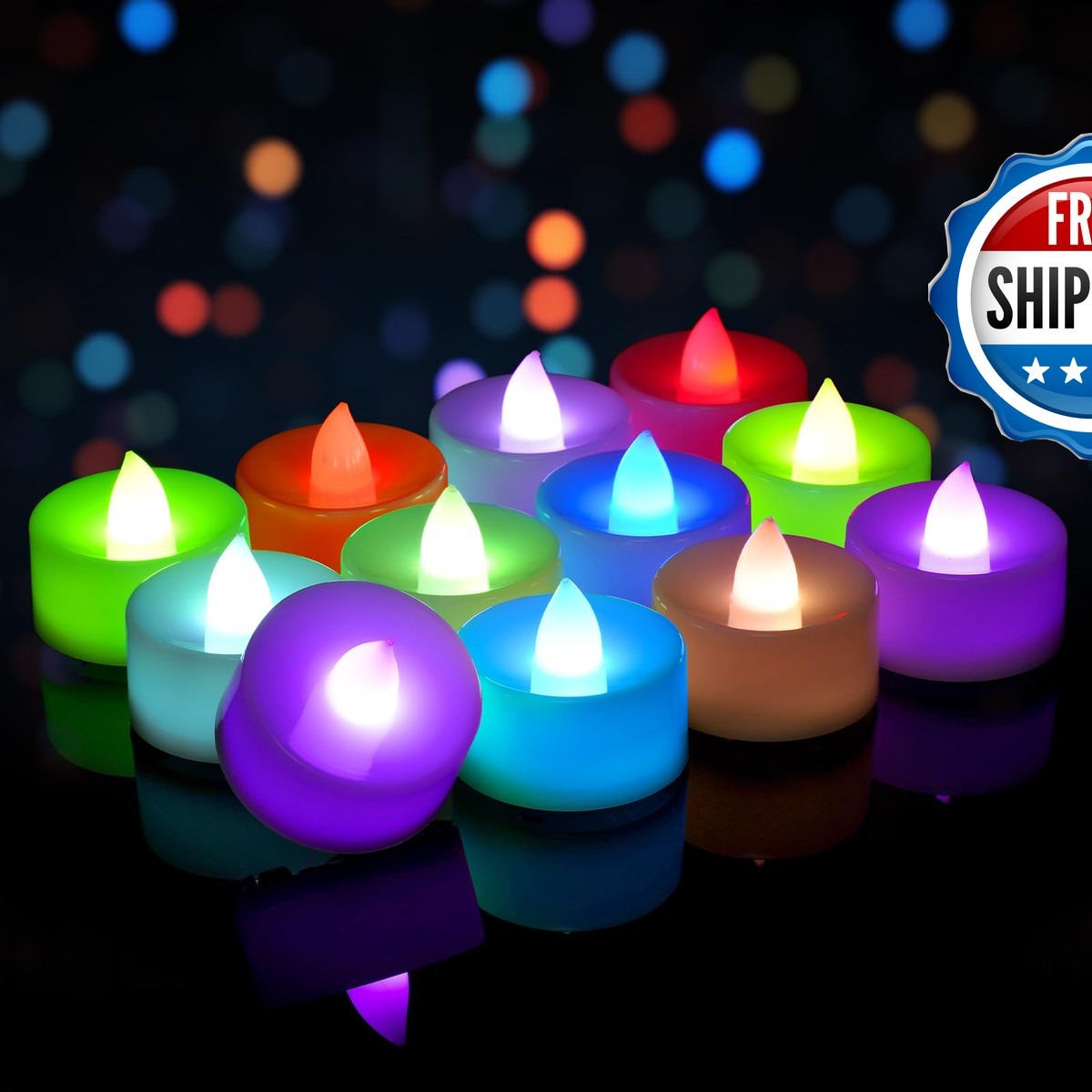 Homemory 12-Pack 7-Color Changing Flameless Tea Light Candles, 200+ Hours