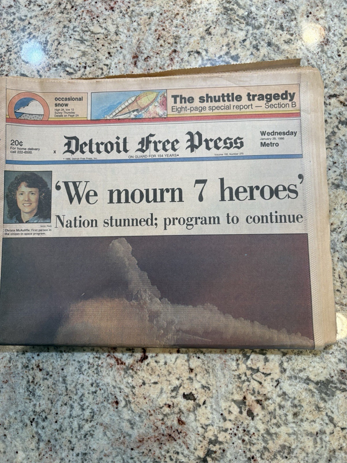Jan 29, 1986 Detroit Free Press, Shuttle Tragedy