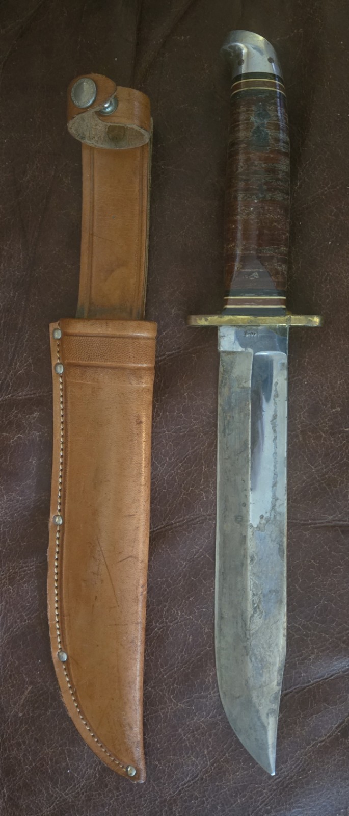 RARE Western USA Vietnam Era L46-8 Fixed Blade Bowie Fighting Knife and Sheath