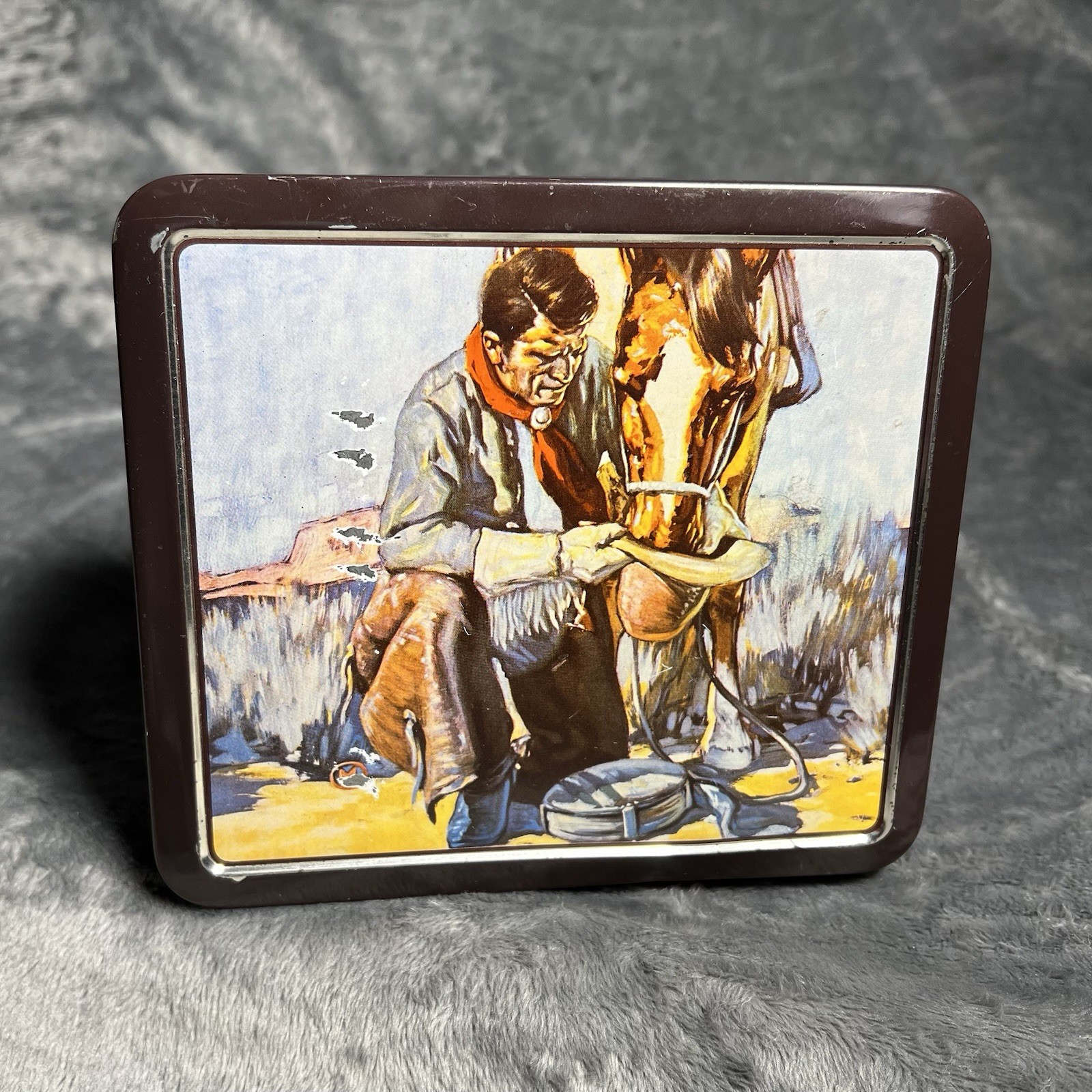 Vintage Stetson The Last Drop Tin Box West Germany Lon Megargee Cowboy Western