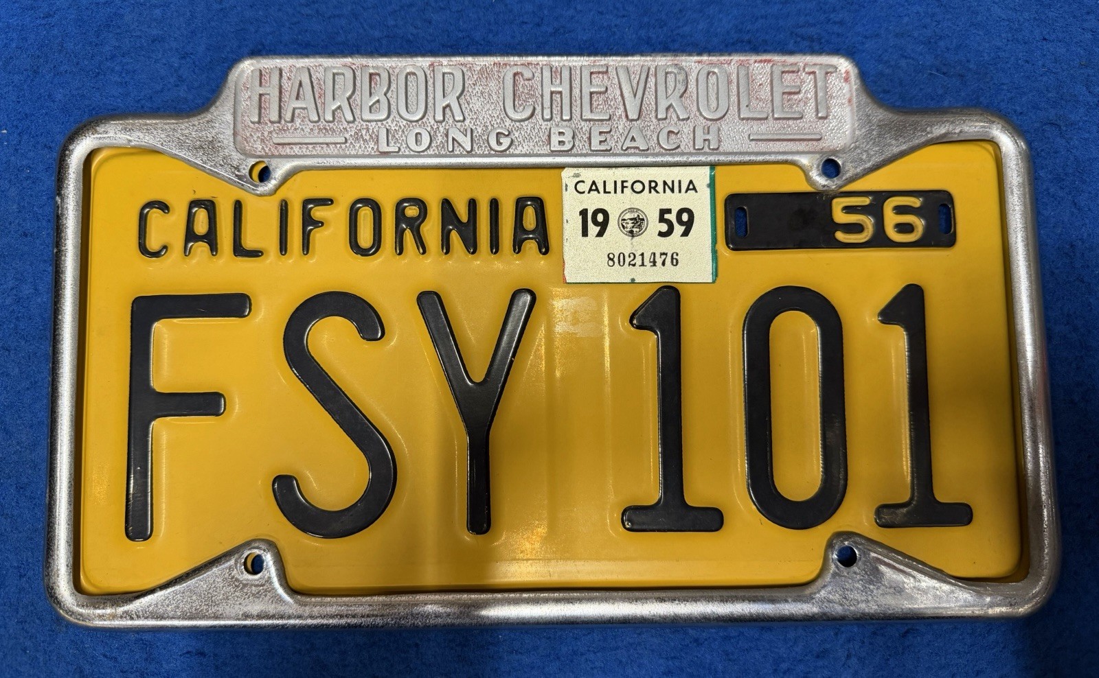 California Long Beach Harbor Chevrolet Vintage License Plate Frame 1959 Dealer