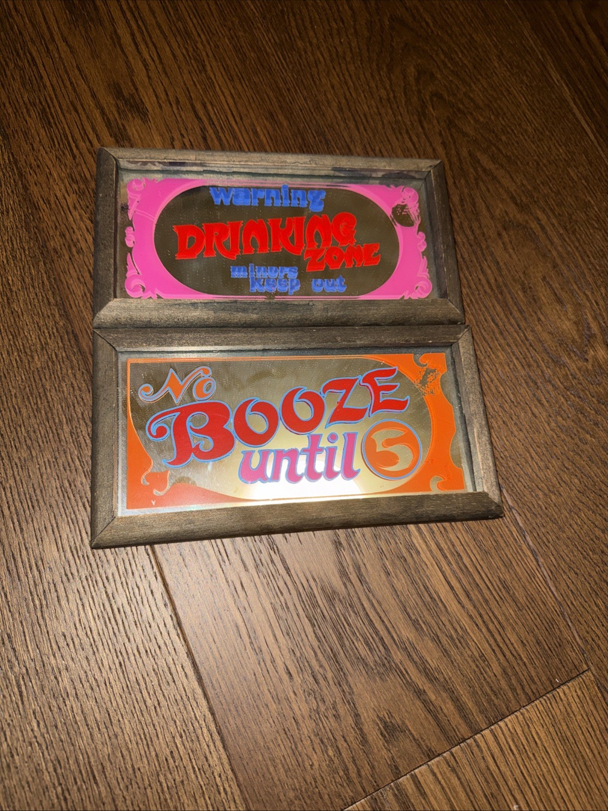Vintage 1970’s Bar Mirror Drinking Signs Set Of 2 Wall Decor