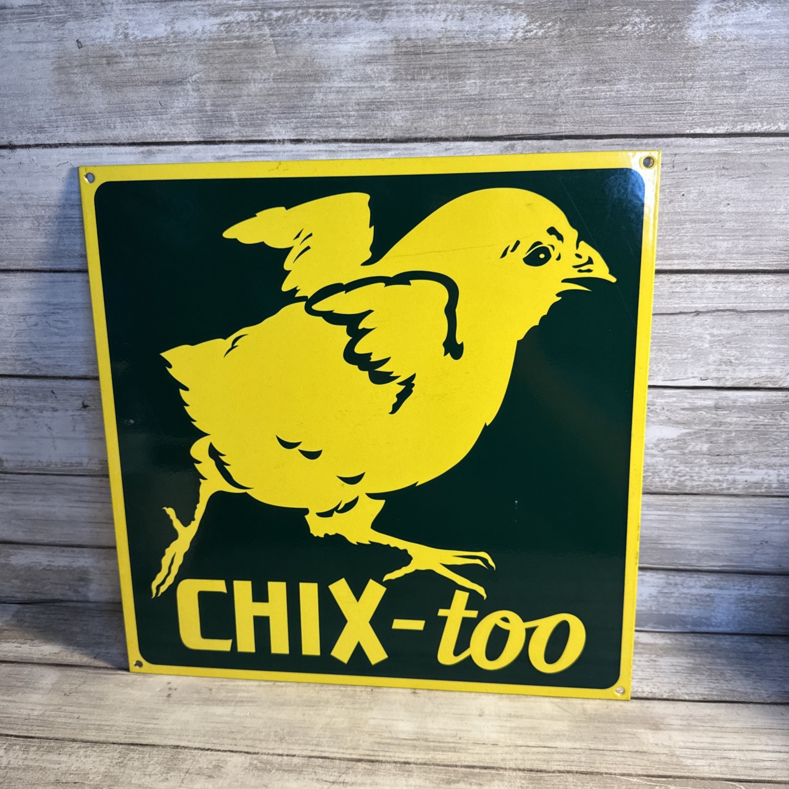 DEKALB CHIX-too Metal Sign 12” X 12” Green Yellow Farm Seed Feed Ships Free