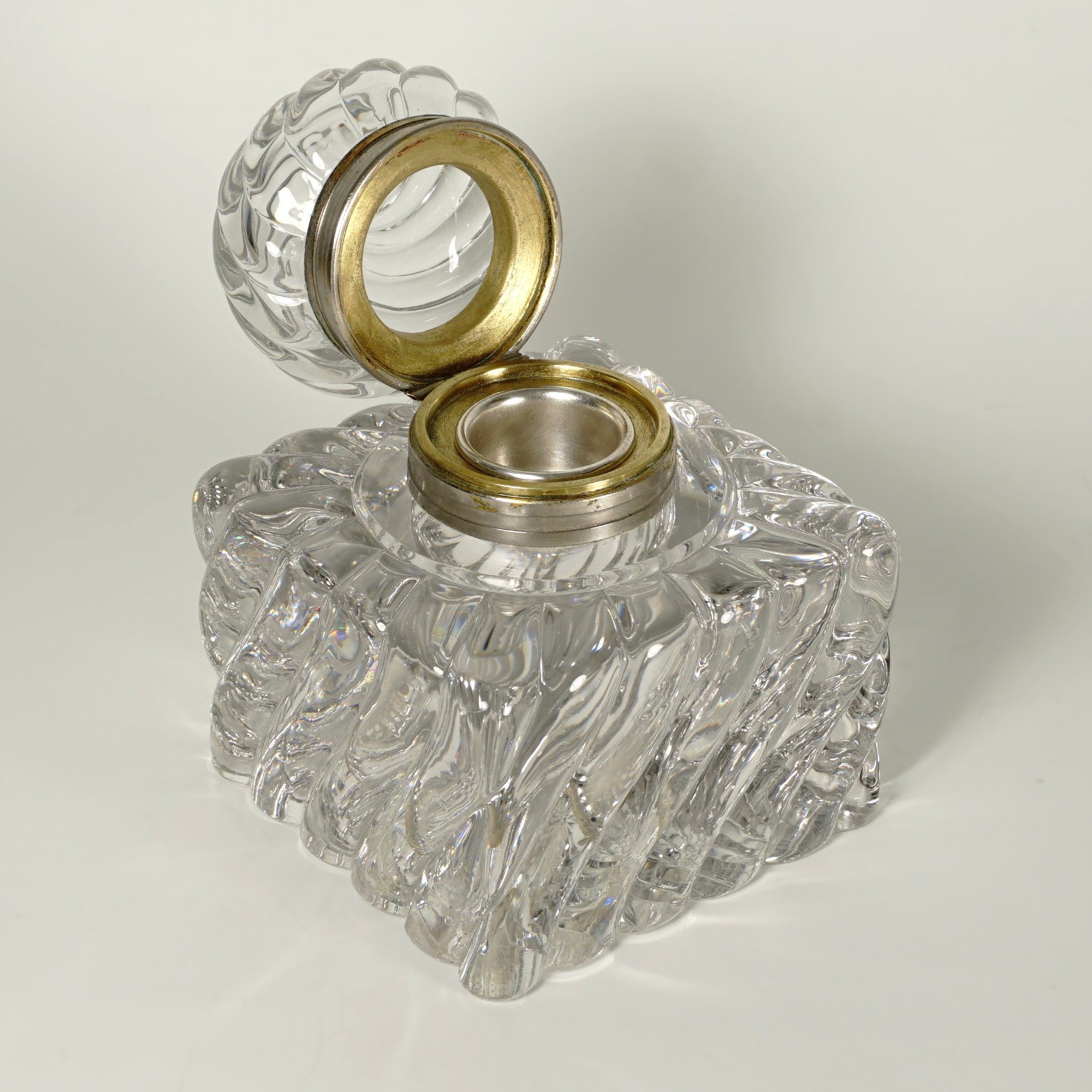 Baccarat Crystal Inkwell Large Antique French Ink Well Bambous Swirl