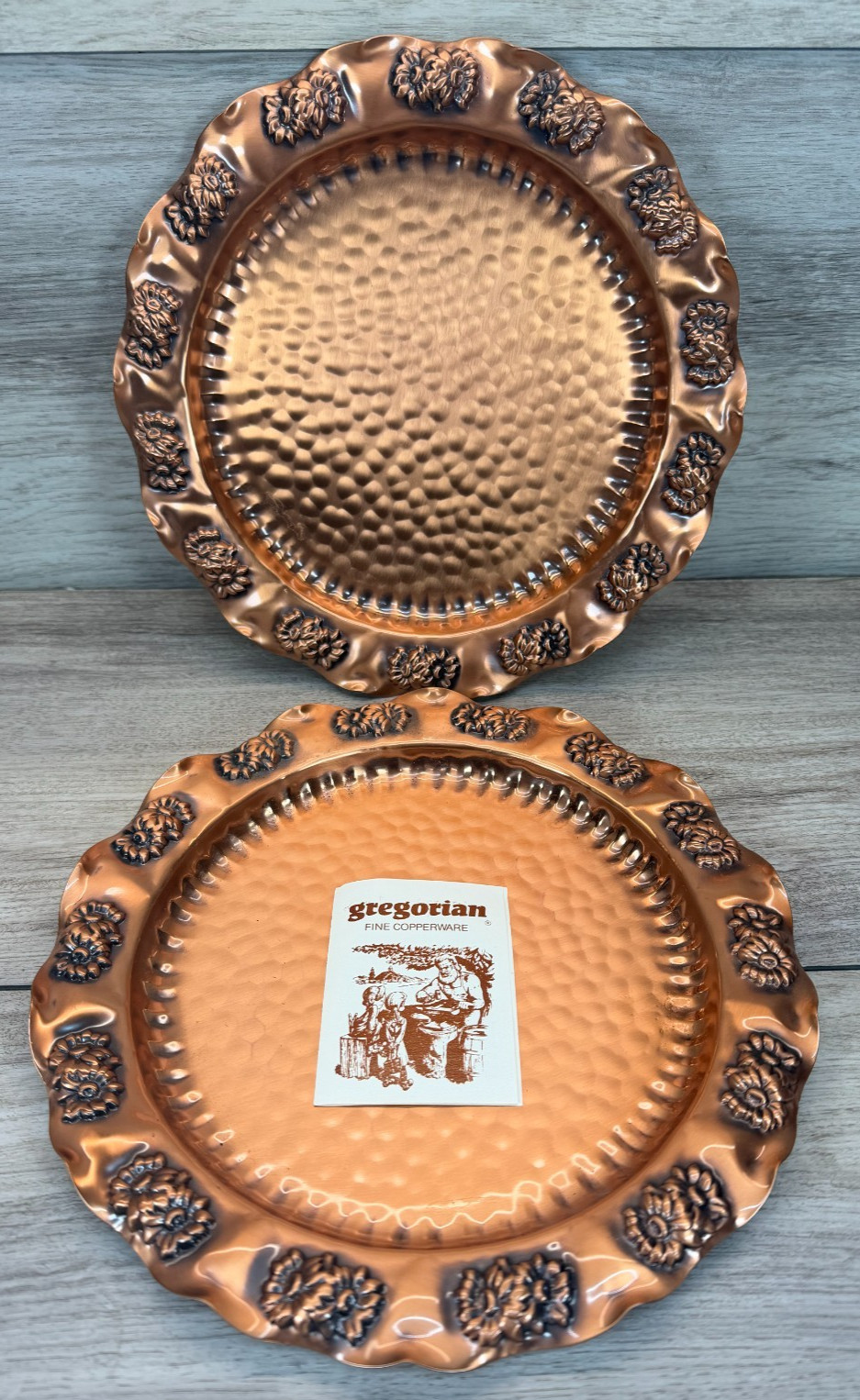 Vintage Gregorian Solid Copper Floral Hand Hammered Serving Plate Wall Decor Set