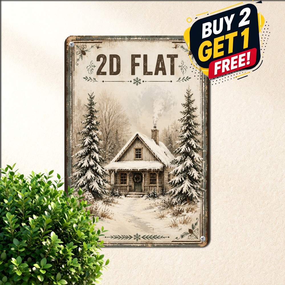 Winter Snowy Cabin Metal Sign Rustic Holiday Cottage Decor Plaque 8x12