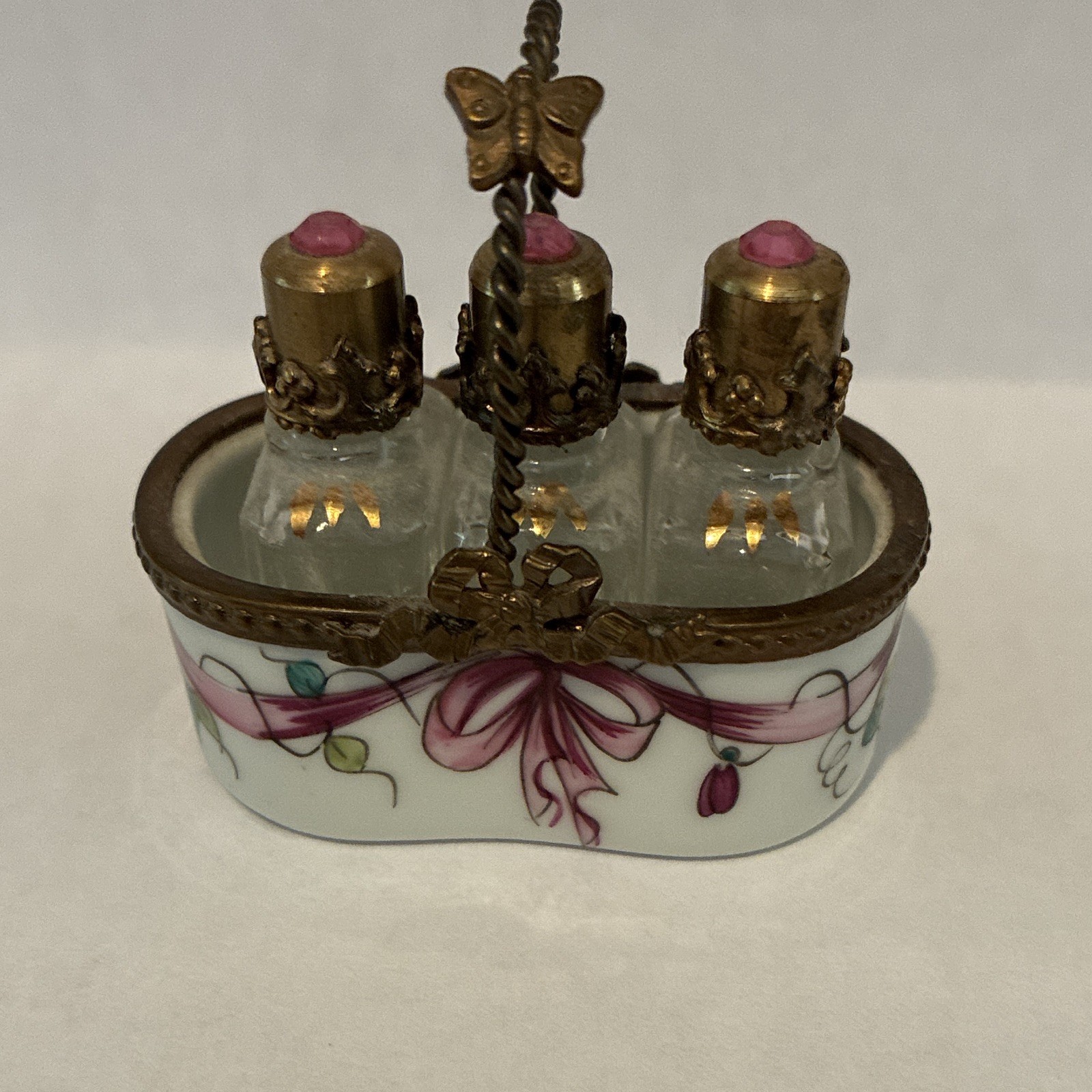Authentic Limoge France Peint Main Oval Basket Box, J. Folard Ribbon Garland
